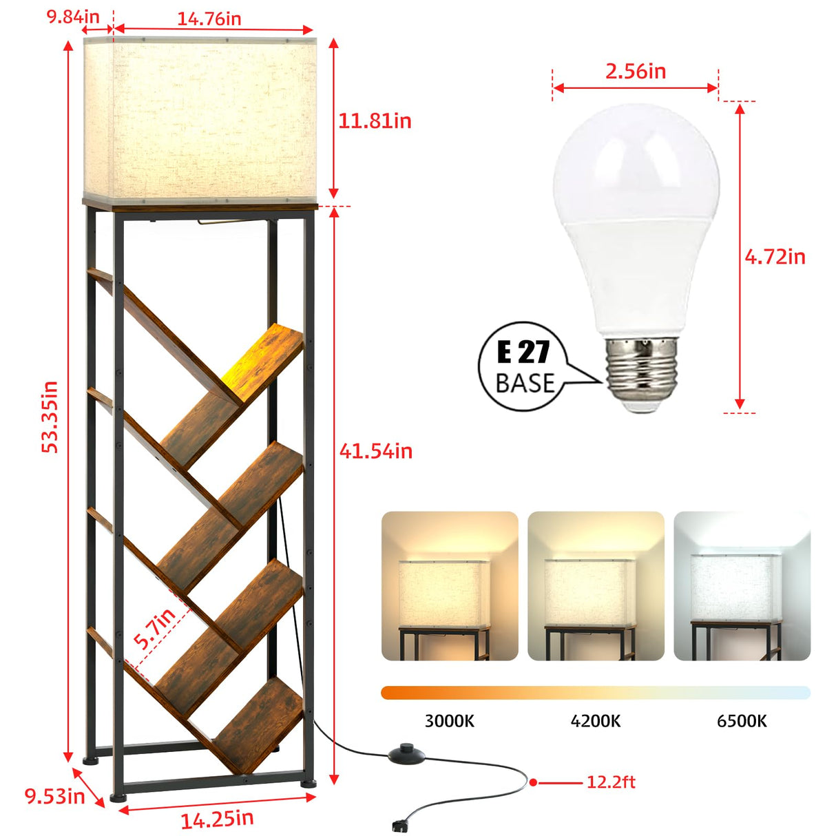 Cutogxon Tree Bookshelf with Light - 8 Tier Floor Standing Tree Bookshelf for Hardcover Books Three Types of Light Cutogxon