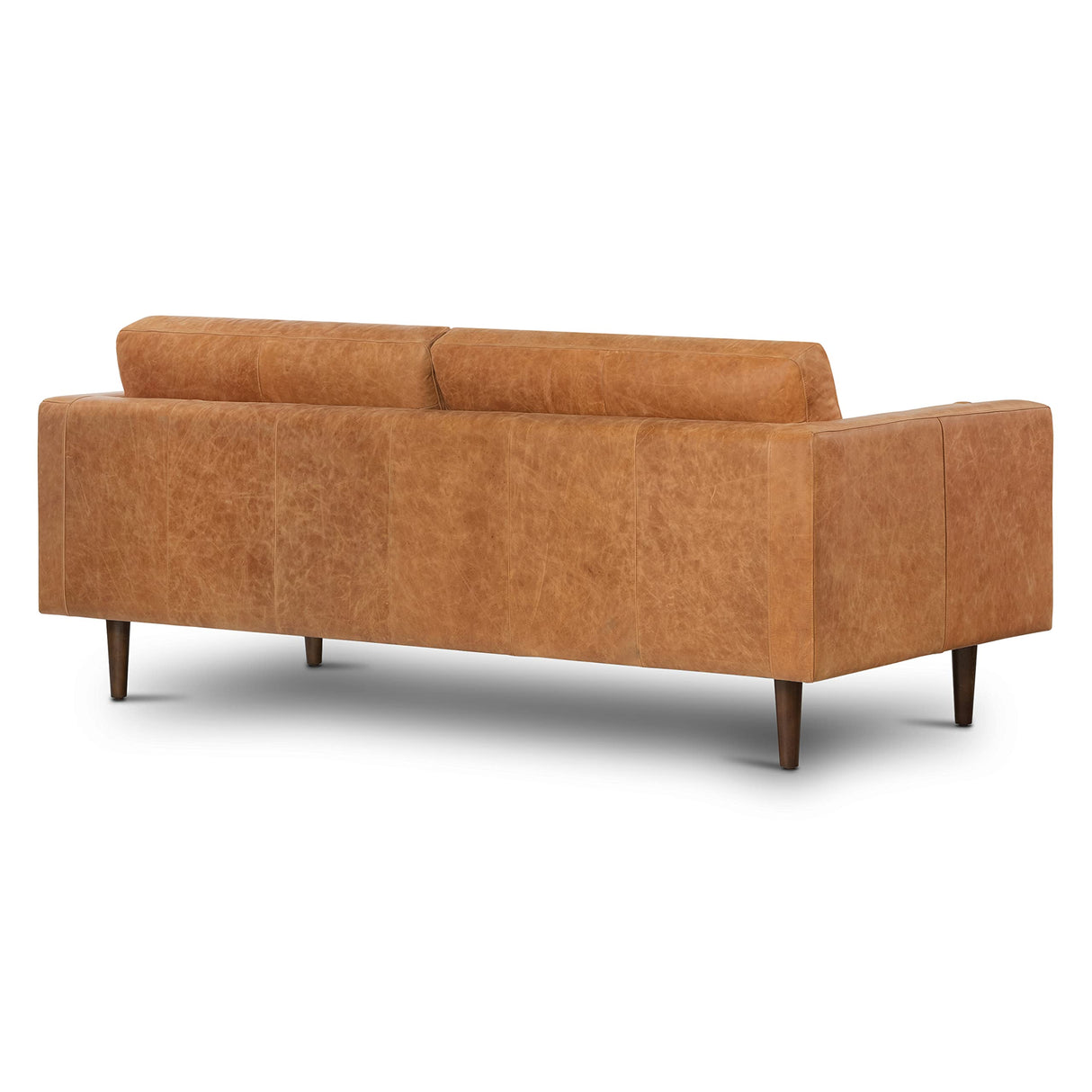 POLY & BARK Cognac Tan Brown Leather Couch - 88.5" Mid Century Leather Sofa with 2 Bolsters - Full Grain Camel Leather Couch - Feather-Down Topper On Seating Surface - Pure-Aniline Italian Leather POLY & BARK