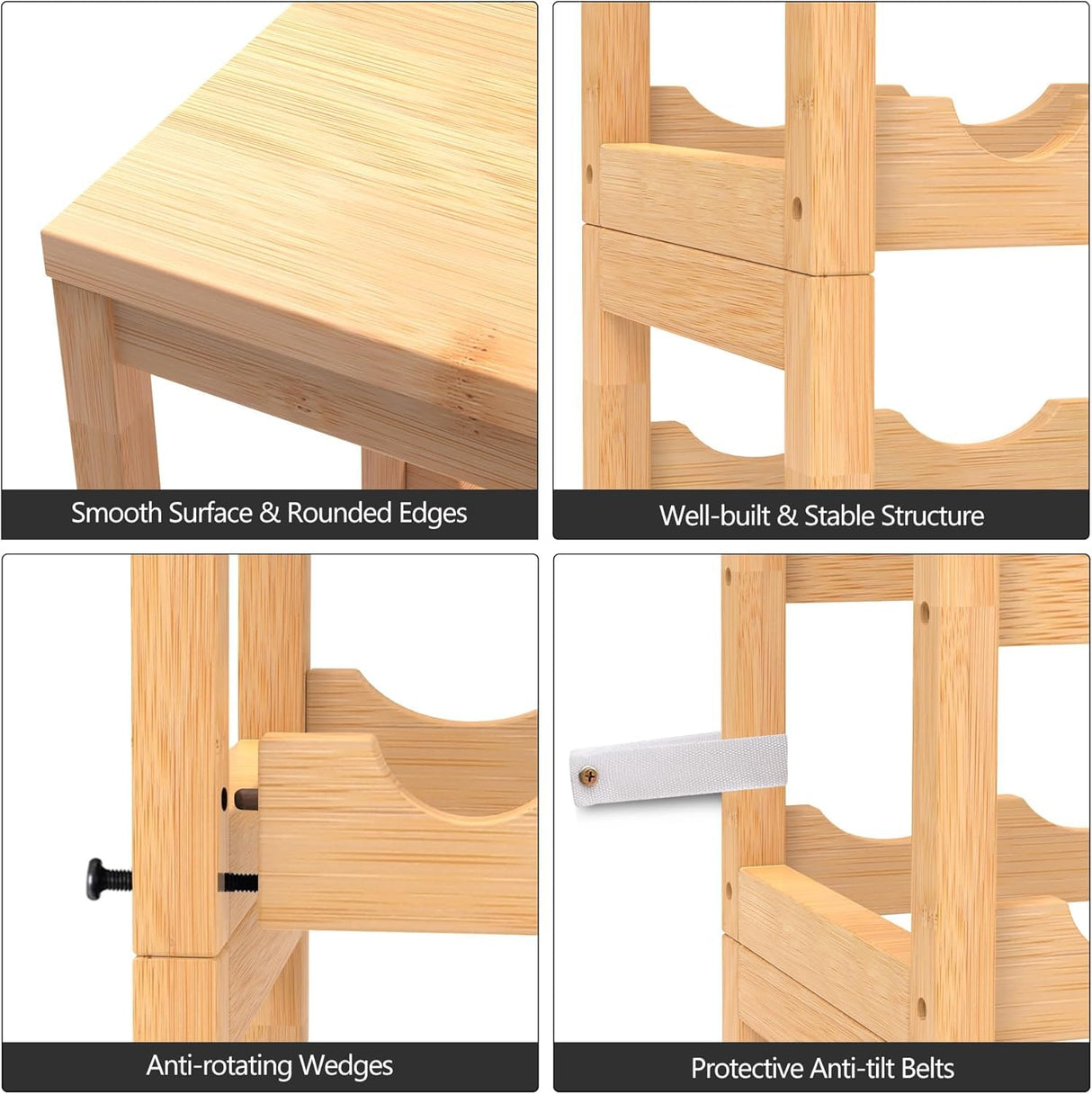 FoverOne 24-Bottle Wine Rack Freestanding Floor, 6 Tier Bamboo Wine Display Rack with Table Top, Wine Storage Shelf for Kitchen Dining Room Bar FoverOne