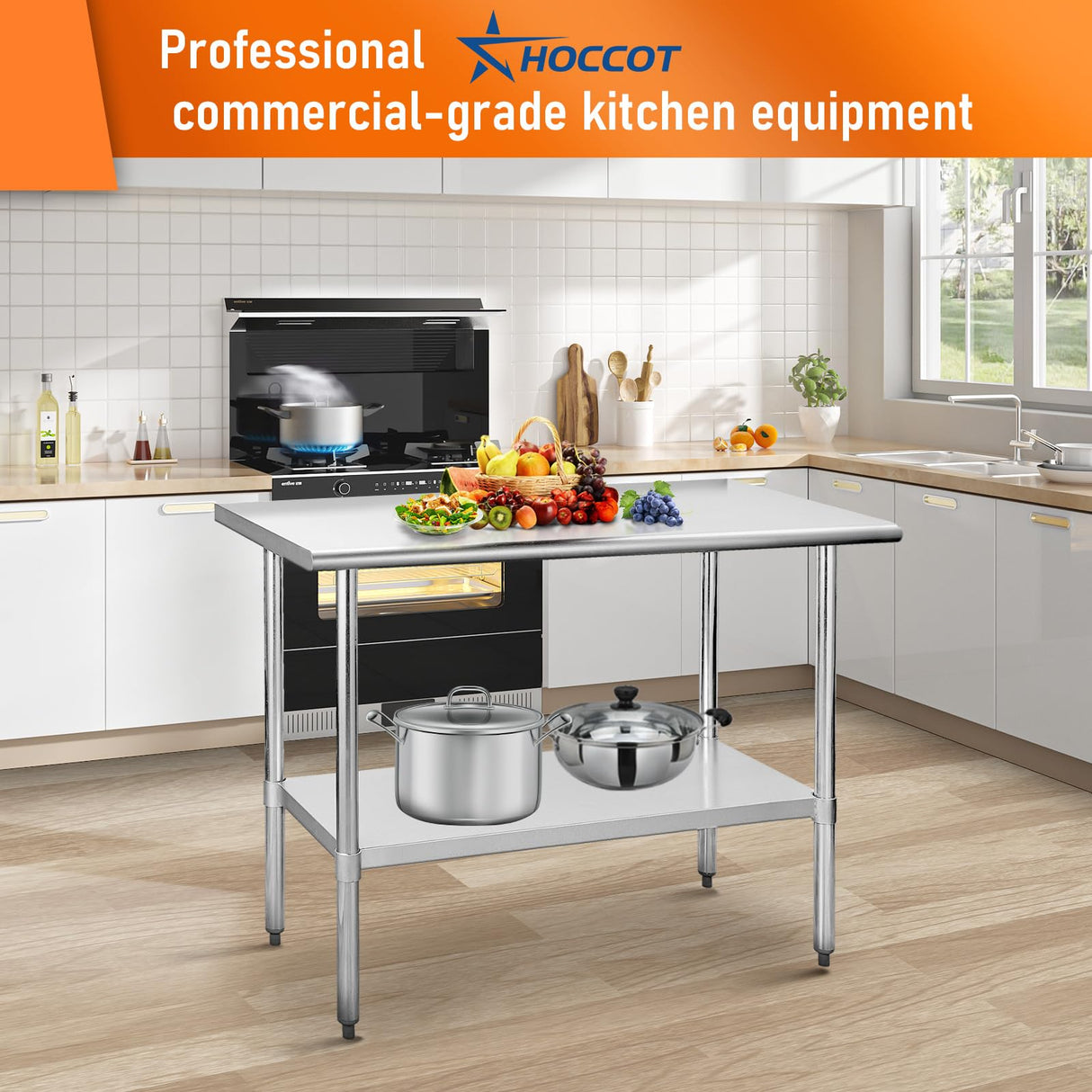 HOCCOT Stainless Steel Table for Prep & Work 24" X 48" inches with Adjustable Shelf, Commercial Workstations, Utility Table in Kitchen Garage Laundry Room Outdoor BBQ HOCCOT