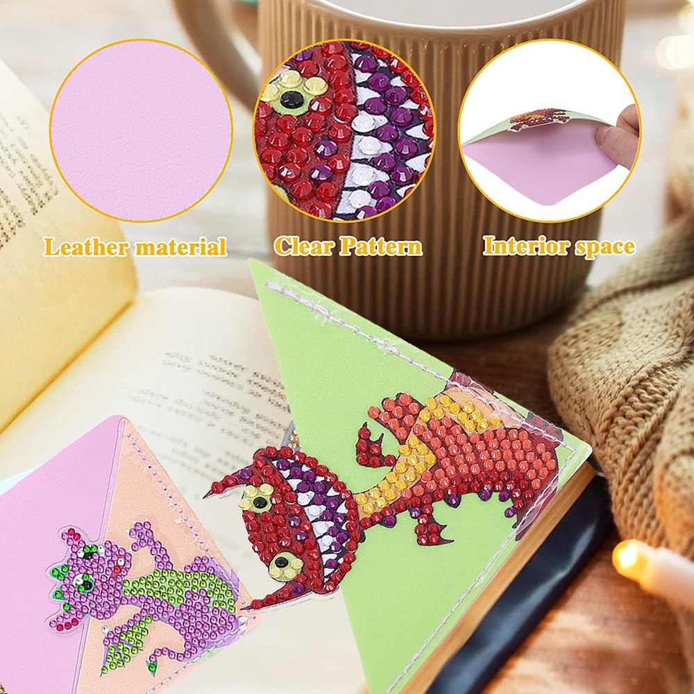5D Diamond Painting Corner Bookmark Dinosaur Pattern DIY Book Marks Triangle Book Lovers Festival Gifts Presents for Women Girls Boys Art Craft Reading Lovers(8 Pcs) KACASHIP