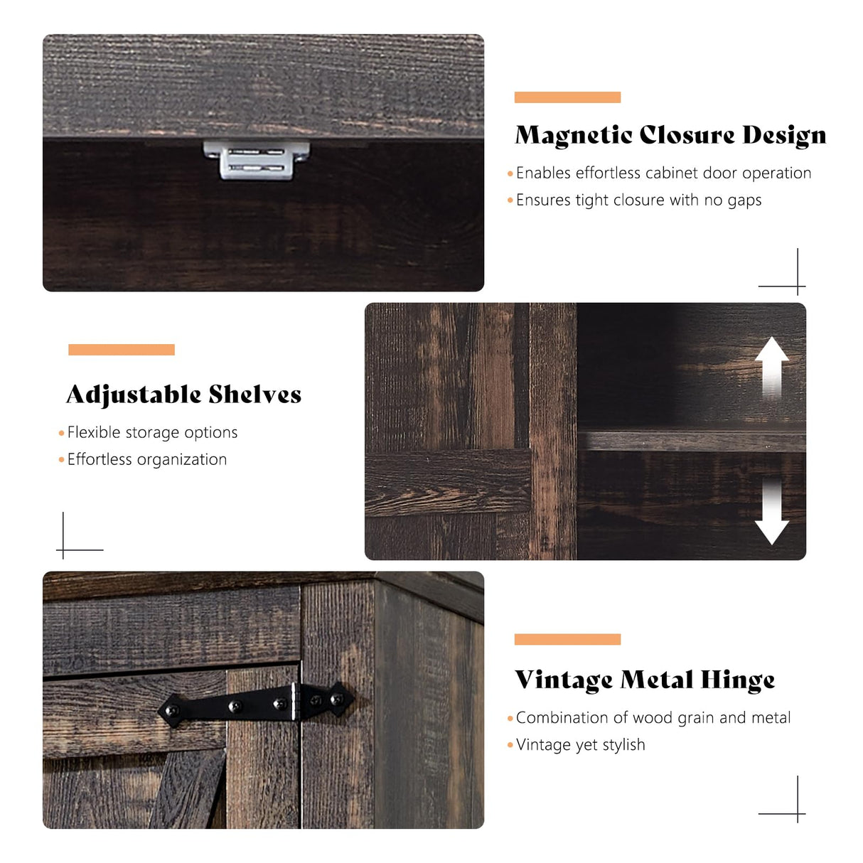 AMERLIFE 2 Pcs Farmhouse Kitchen Pantry Cabinet, 72" Tall Storage Cabinet with Adjustable Shelves & Barn Doors & Drawer, Freestanding Kitchen Cupboard for Dining Room, Living Room, Dark Rustic Oak AMERLIFE