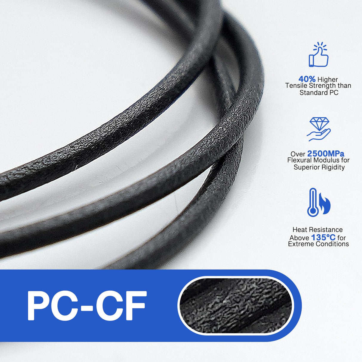 YXPOLYER PC Carbon Fiber Filament PC-CF 50g 1.75mm for 3D Printing, Polycarbonate Carbon Fiber 3D Printer Filament Engineering Material Filament yxpolyer
