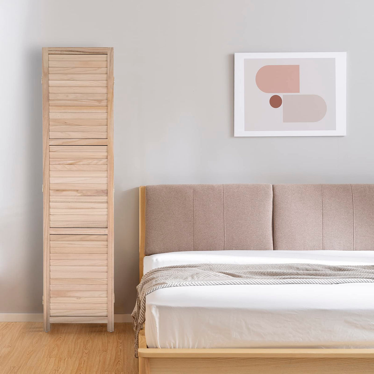 Bonnlo Wood Room Divider Privacy Screen, 5.9 Ft Tall Folding Partition Wall Divider, Indoor Freestanding Hinged Space Separator (Natural, 6 Panel) Bonnlo