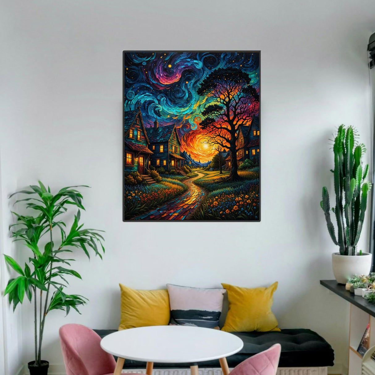 Starry Paint By Numbers Kit For Adults, Country Night Paint By Number Kits For Beginner Moon Acrylic On Canvas Diy Oil Painting Kit Adults' Paint-By-Number Kits For Gift Home Wall Decor 16x20 Inch ldazao