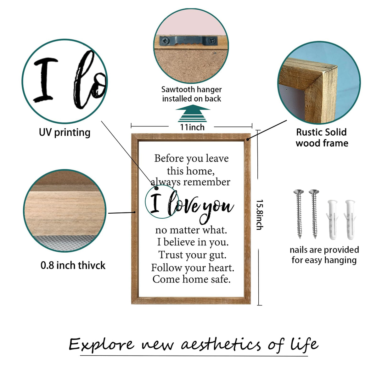 Before You Leave This Home Sign Wall Art Decor 16x11 Inch Rustic Farmhouse Living Room I Love You Inspirational Family Wood Framed Sign Entryway Motivationa And Romantic Wall Hang (Wood) comurdyo