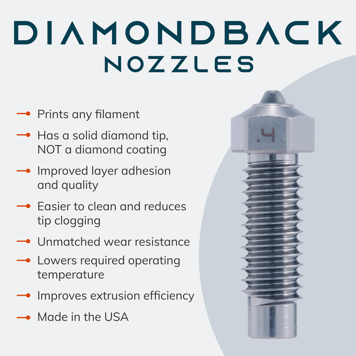 Diamondback Nozzles – Neptune 4 Plus/Max Compatible – Polycrystalline Solid Diamond Tip 3D Printer Nozzles, Improved Extrusion, Any Filament, Wear Resistant, Layer Adhesion, USA Made (0.4mm) US Synthetic
