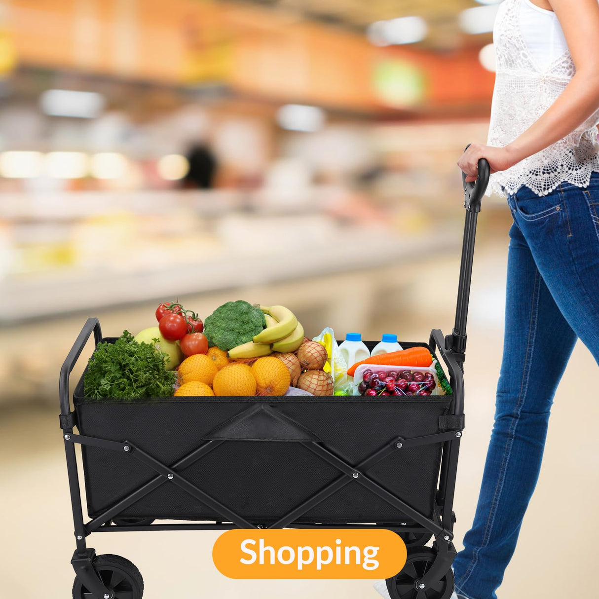 Folding Wagon Cart Large Capacity Heavy Duty Cart for Gardening,Camping,Shopping,Beach and Outdoor Sport LEWANJA