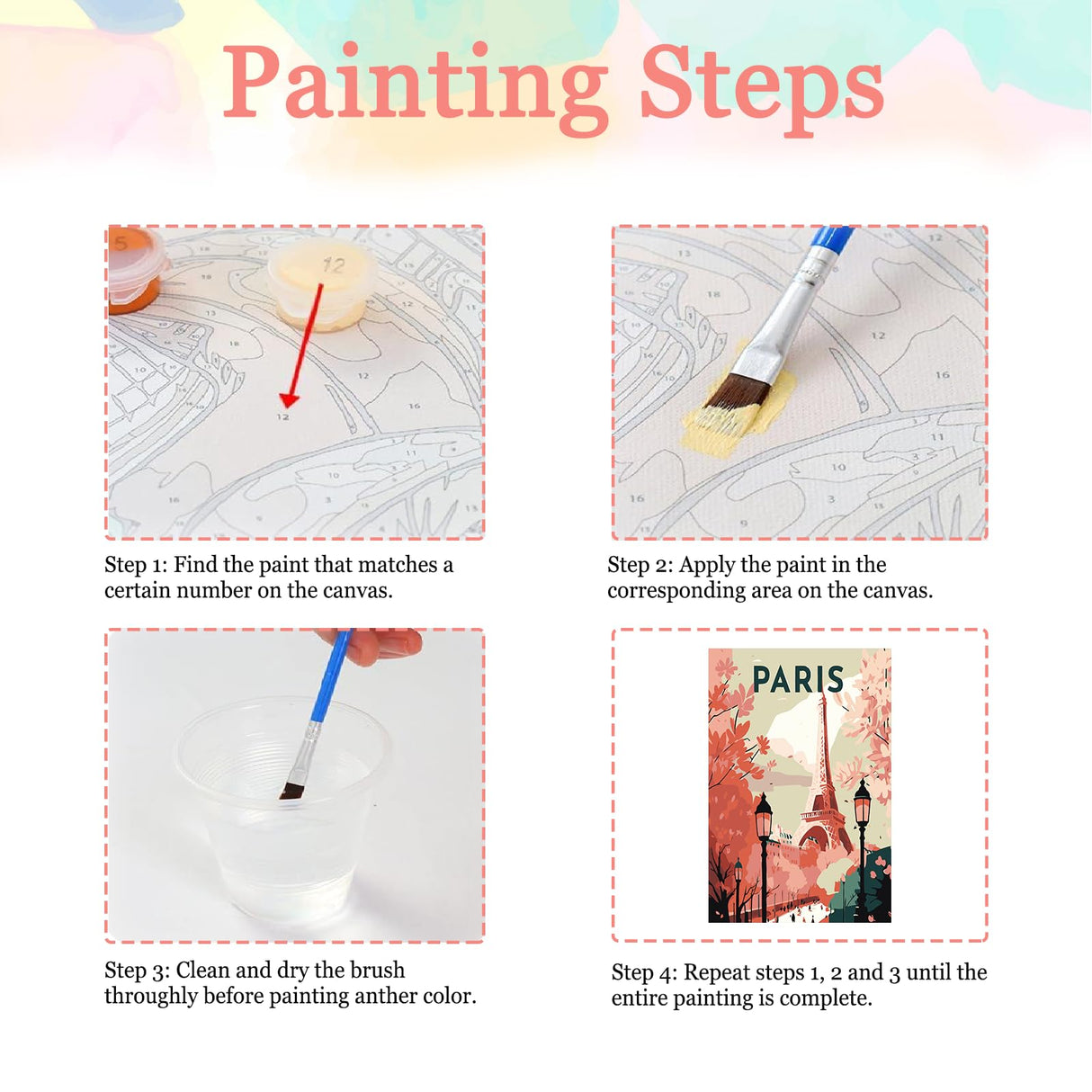 Auremi Paris Paint by Number Kits with Framed, DIY Tower Paint by Number Canvas for Adults, Easy Acrylic in Canvas with Brushes for Decor 20x30cm Auremi