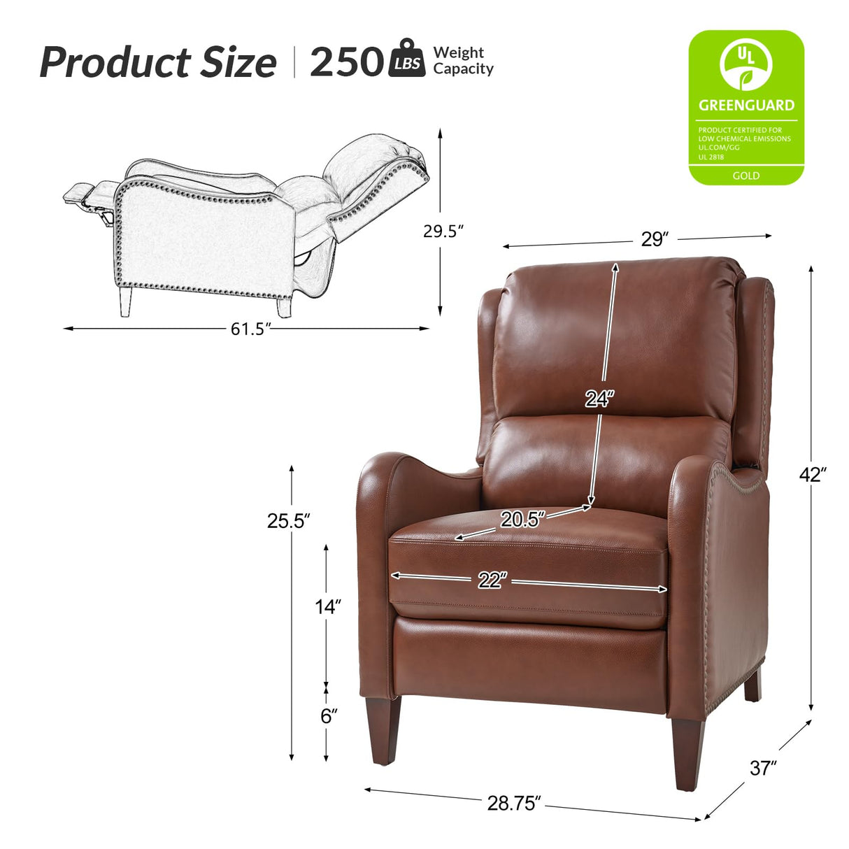 HULALA HOME Leather Recliner Chair Set of 2, Modern Push Back Recliner Armchair with Adjustable Backrest & Footrest,Comfy Upholstered Lazyboy Single Sofa for Home Theater Bedroom Living Room, Brown HULALA HOME