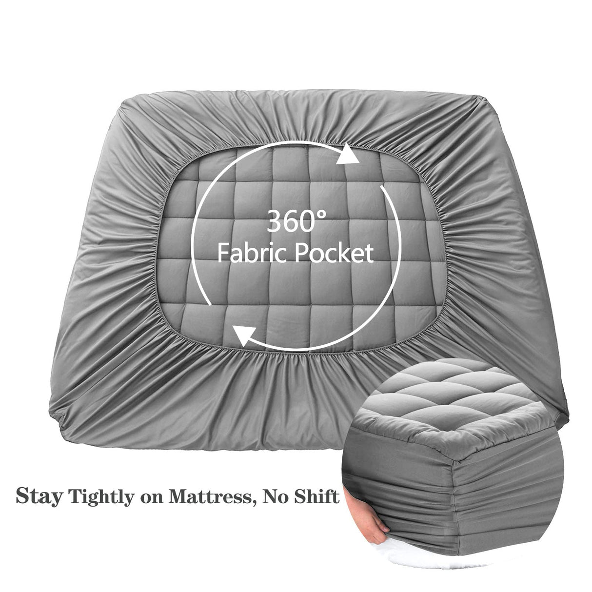 EASELAND King Size Mattress Pad Pillow Top Mattress Cover Quilted Fitted Mattress Protector 8-21" Deep Pocket Cooling Mattress Topper (78x80 Inches, Light Grey) EASELAND