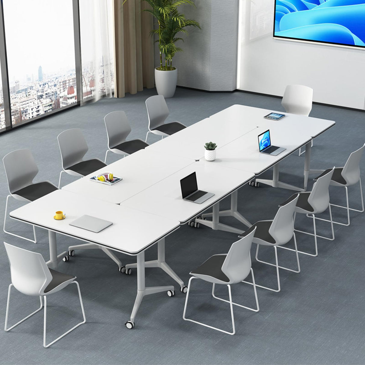 Conference Table, Folding Conference Room Tables Office Table Flip Top Mobile Meeting Training Table with Wheels, Seminar Boardroom Table for Home Office Classr ( 6 Pack 63 x 23.6 x 29.5 inch ) Ysjndasm