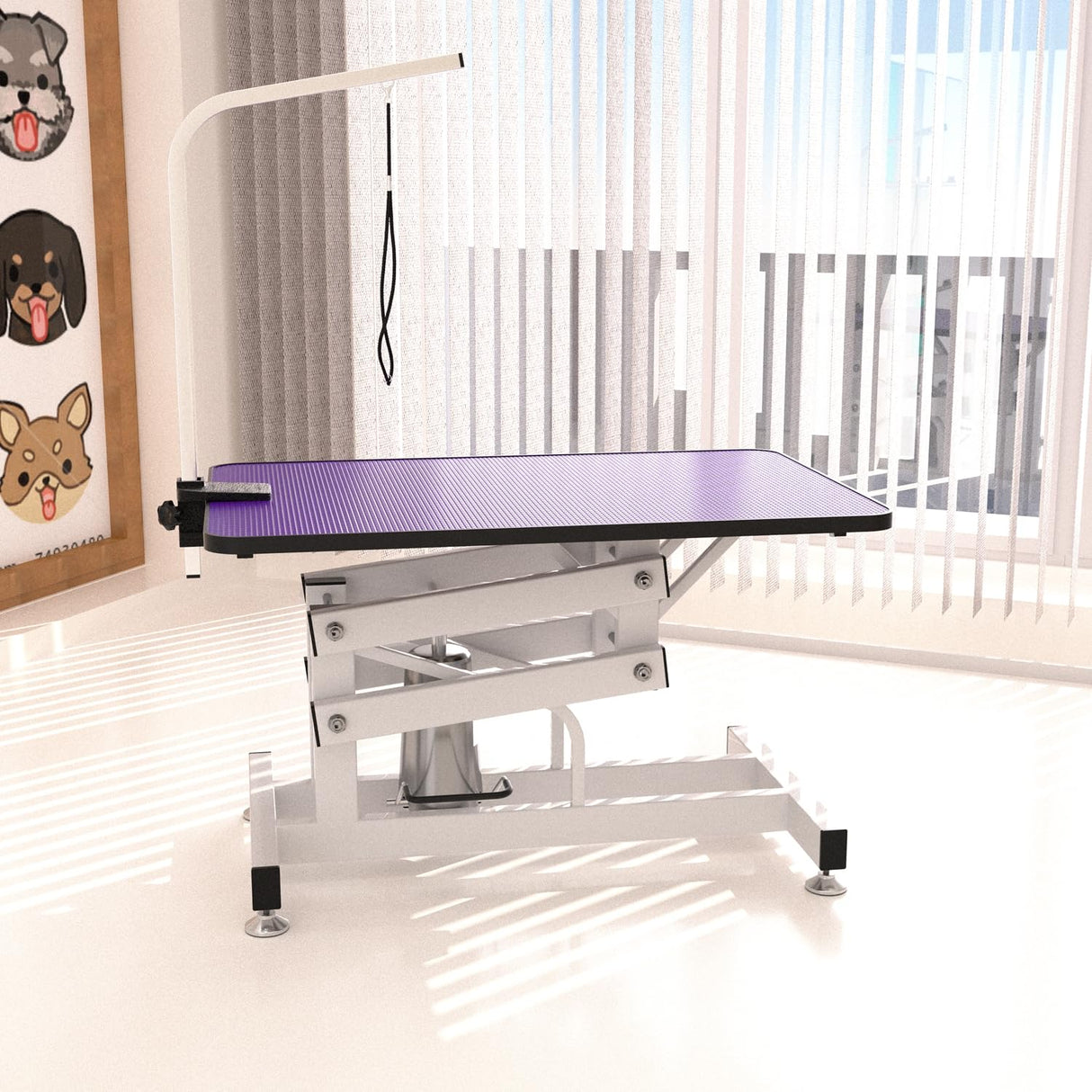 Hydraulic Dog Pet Grooming Table, 42 Inch Heavy Duty Z Lift Structure Professional Dog Grooming Table Suitable for Large Dogs at Home with Adjustable Arms, Clamps and 2 Grooming Noose, Purple Afqxf