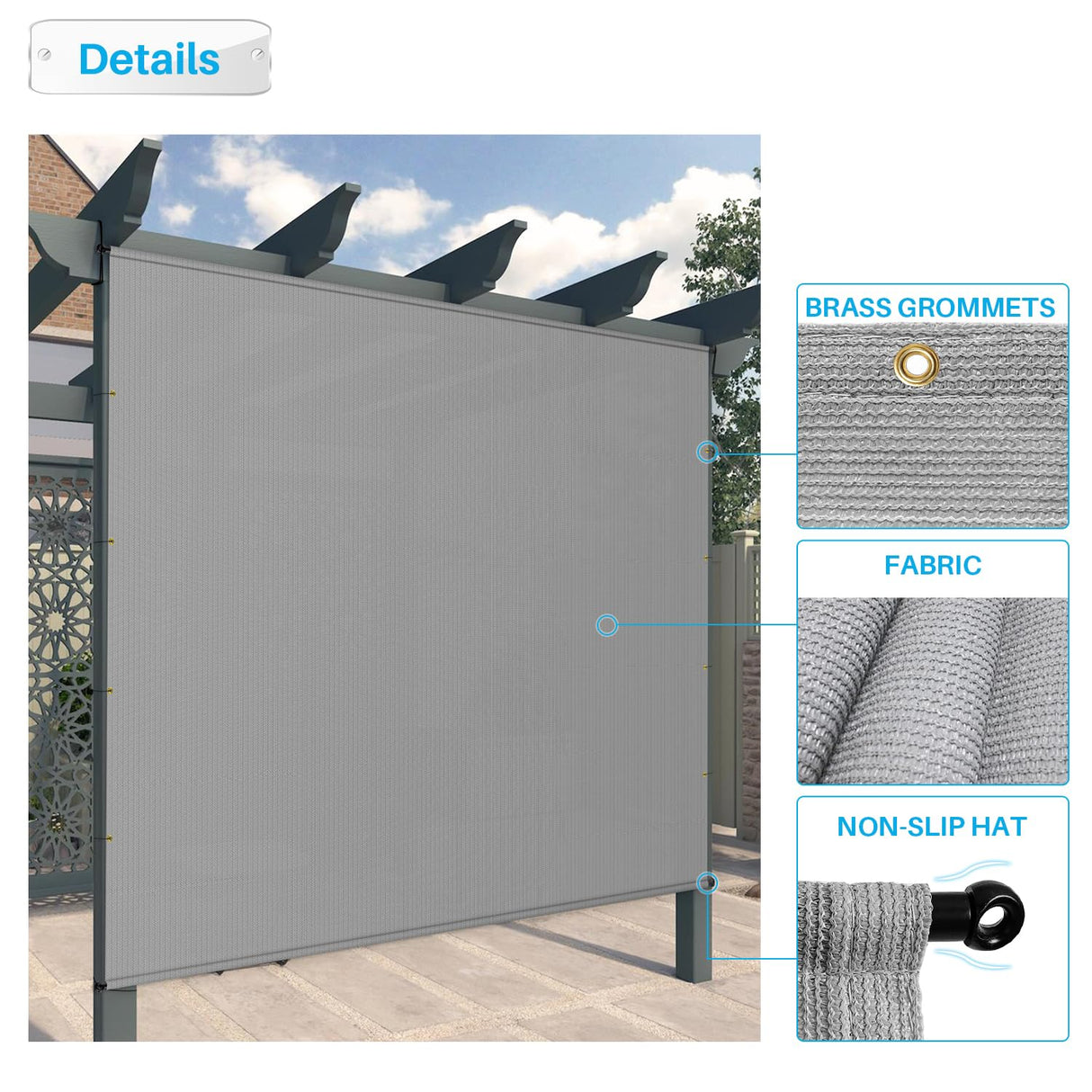 Patio 9' x 20' Pergola Canopy Replacement Shade Cover Universal Outdoor Sun Shade Cloth with Weighted Rods, Shade Screen for Gazebo Deck Porch Balcony, Light Gray Patio