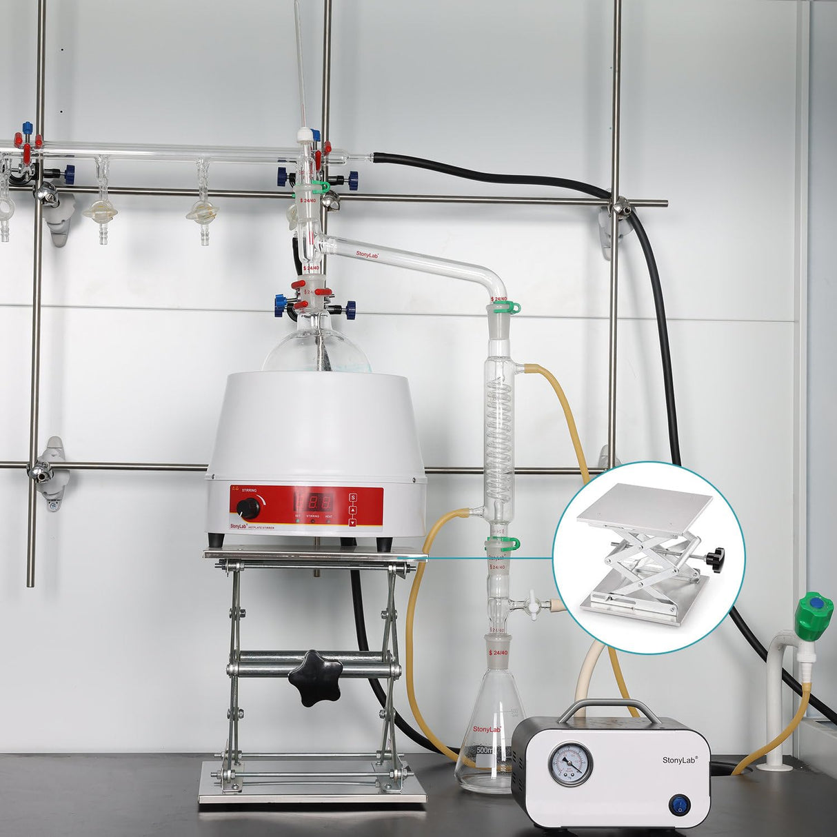 stonylab 6 x 6 inch Lab Scissors Jack, 150 x 150mm Stainless Steel Laboratory Support Jack Platform Lab Lift Stand Table, Expandable Lift Height Range from 75mm to 260mm, Support Weight 10KG stonylab