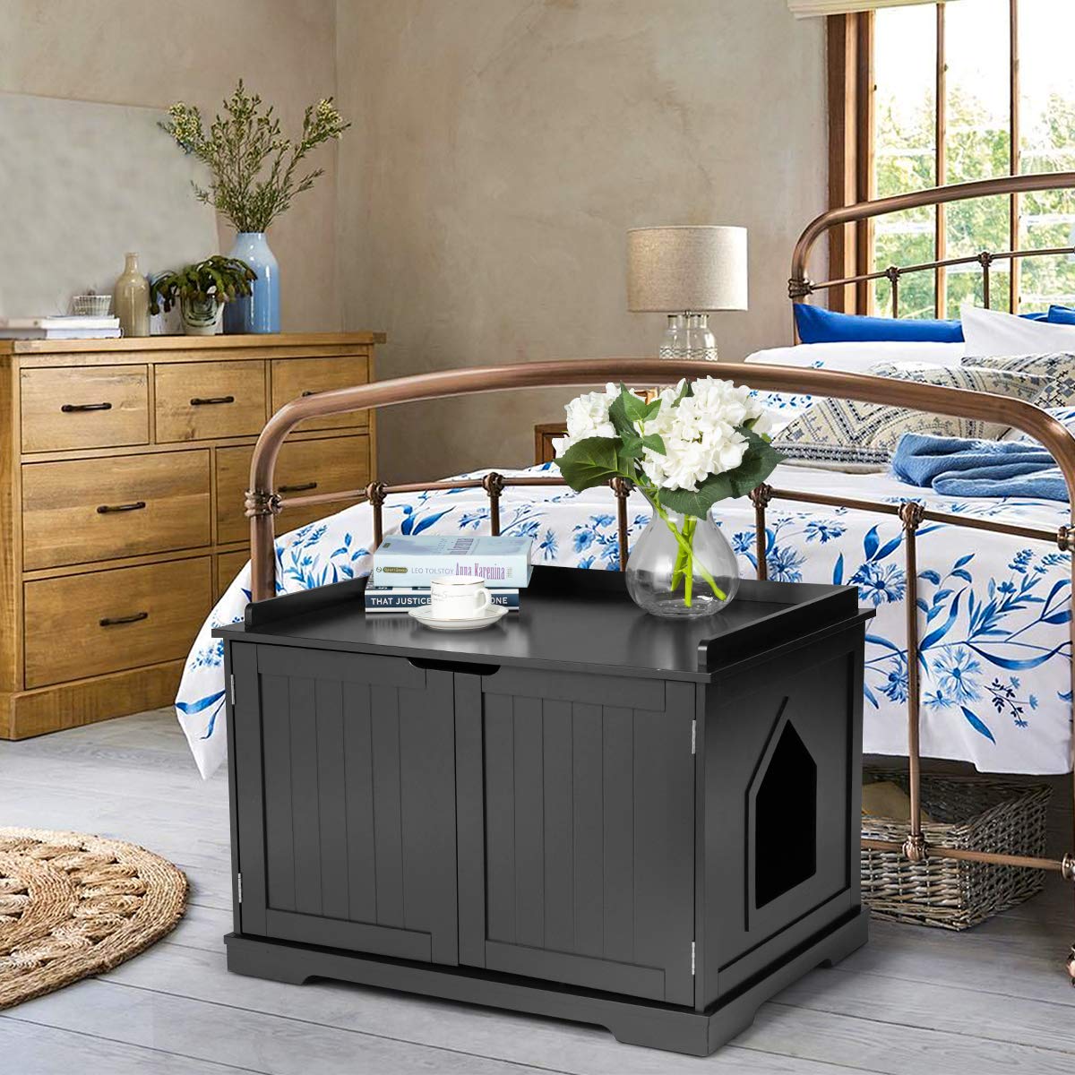 Tangkula Litter Box Enclosure, Cat Litter Box Furniture Hidden, Nightstand Pet House with Double Doors, Indoor Decorative Cat Box Cabinet, Cat Washroom Storage Bench for Large Cat Kitty Tangkula