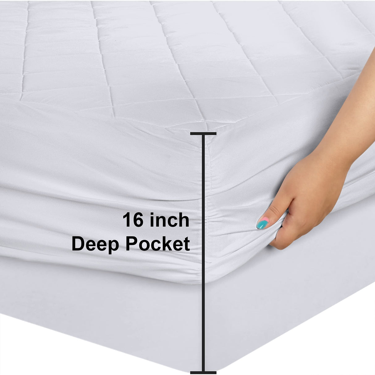 Utopia Bedding Quilted Fitted Mattress Pad (Queen), Elastic Fitted Mattress Protector, Mattress Cover Stretches up to 16 Inches Deep, Machine Washable Mattress Topper (White) Utopia Bedding