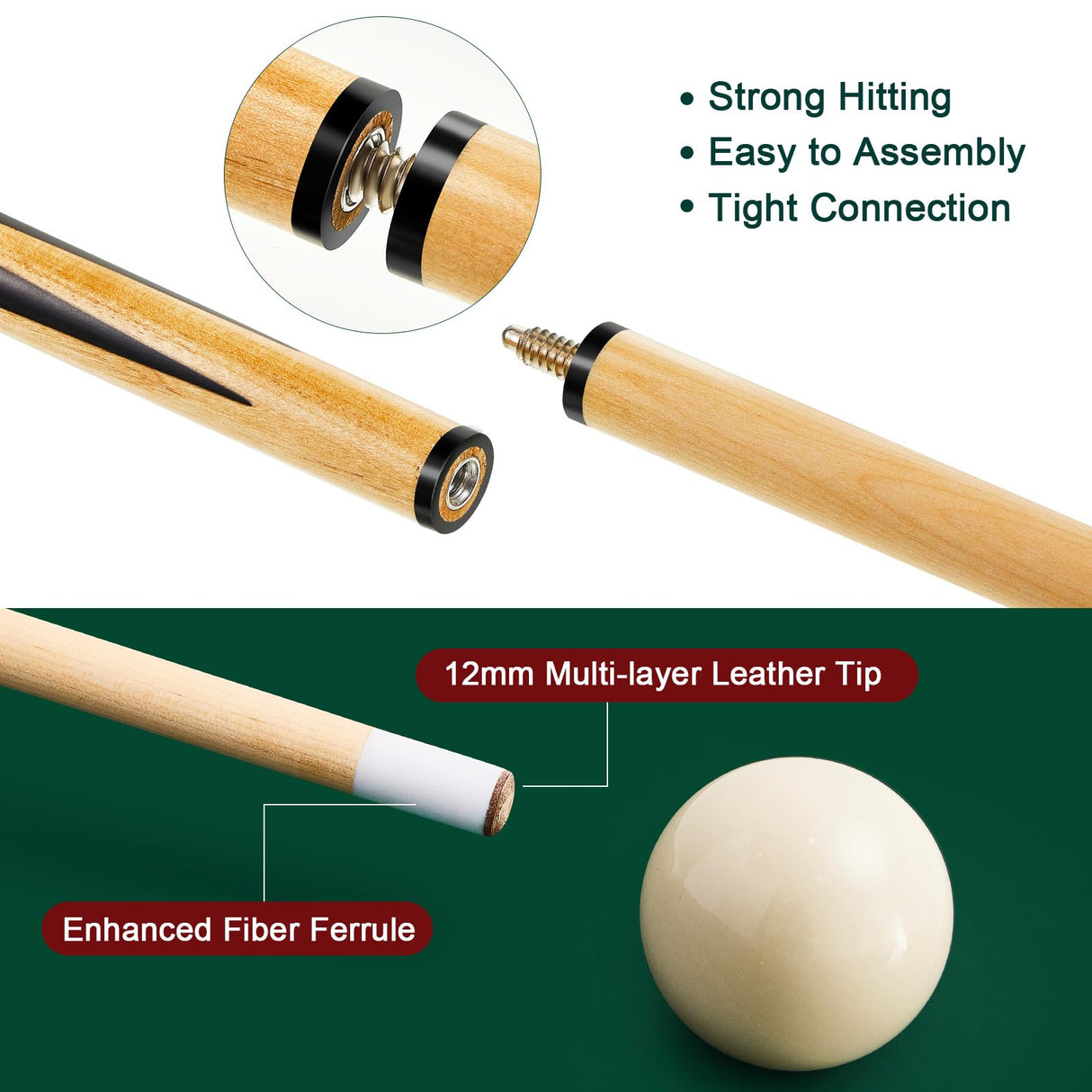 Jenaai Pool Table Accessories Billiards Accessories Billiard Pool Balls with Triangle and Diamond Ball Holder Cue Chalks Pool Cue Tip Pool Sticks Pool Table Brush Set (Complex Style) Jenaai