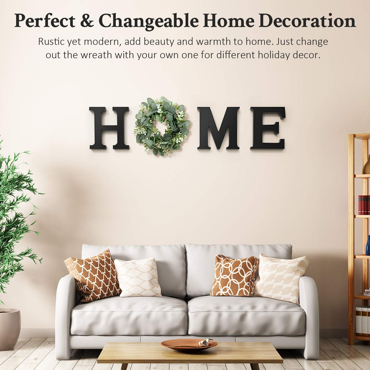 Wood Home Sign for Wall Decor Wooden Home Letters with Wreath Artificial Eucalyptus Modern Decorative Hanging Farmhouse Home Sign for Living Room Kitchen Housewarming Gifts St Patricks Day Decoration MAYICIVO