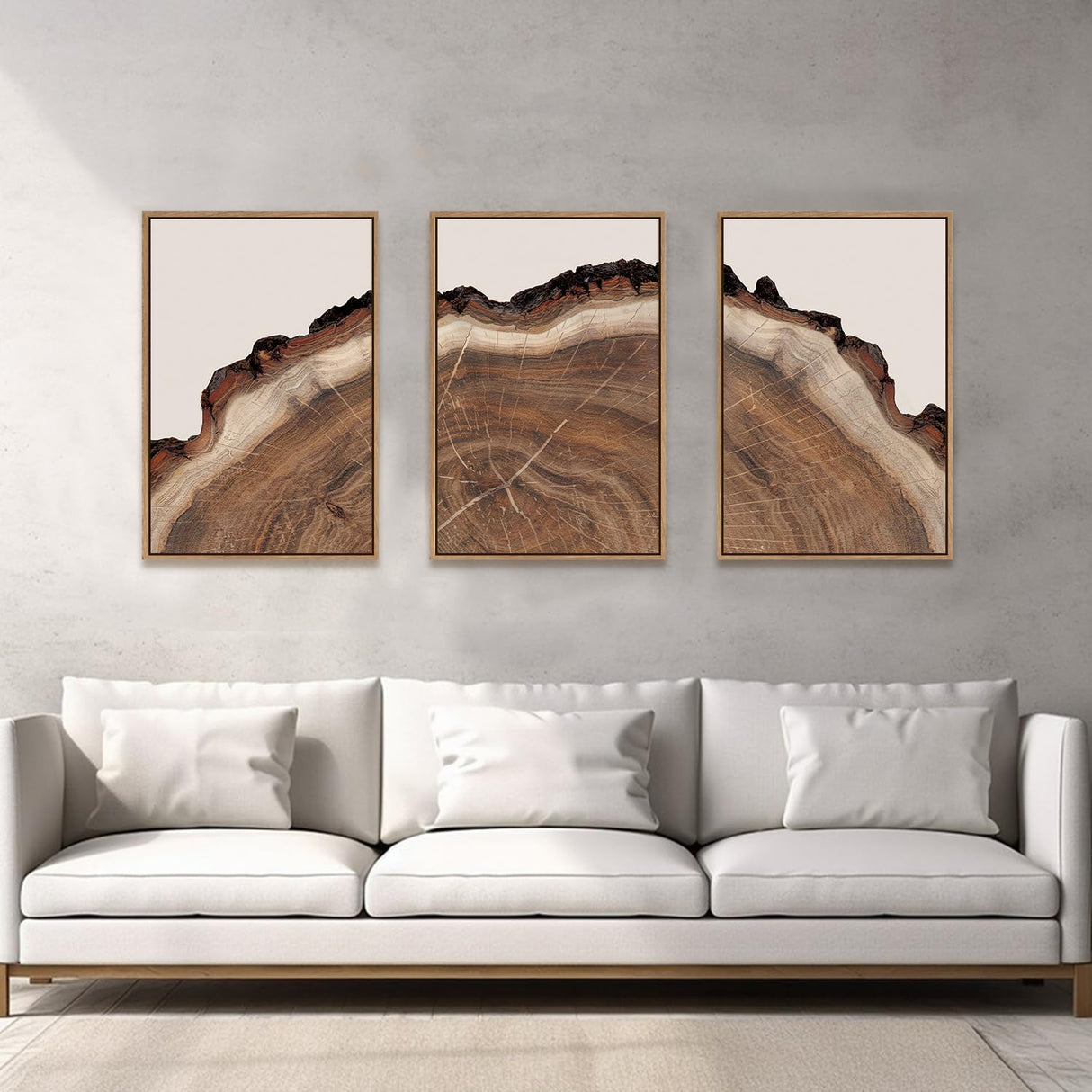 HPINUB Framed Tree Rings Wood Wall Art Set, Modern Beige Wood Stump Wall Decor, Abstract Black and Gray Tree Spiral Wall Painting,Nature-Inspired Art Print for Living Room, Bedroom, Dining Room, Office-24"x36"x3 HPNIUB