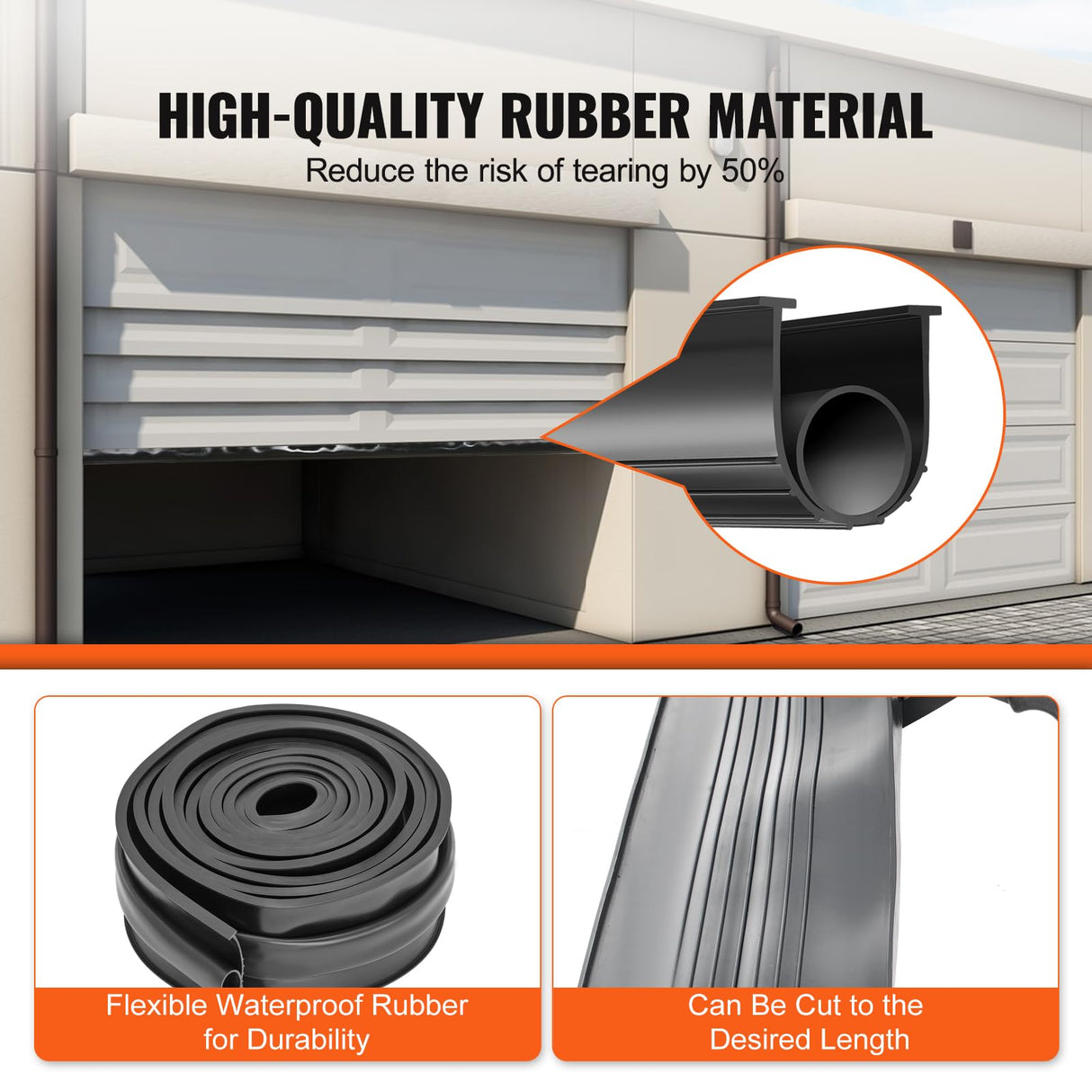 VEVOR Garage Door Seals Bottom Rubber, U Shape +O Ring Garage Door Weather Stripping, Universal Weatherproof Threshold Buffering Sealing Rubber, 5/16 inch T-Ends and 3 3/4 inch Width (16 Ft, Black) VEVOR