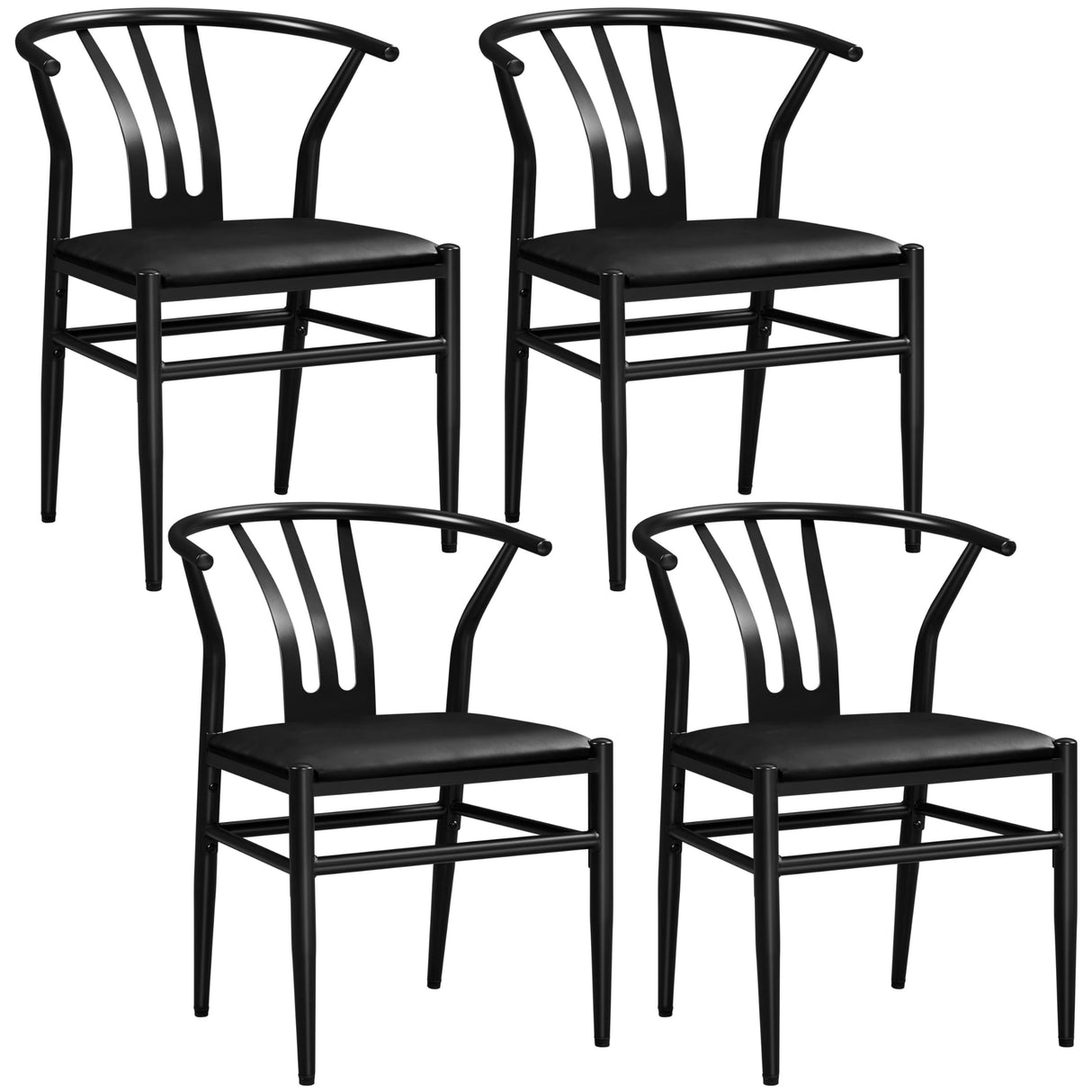 Yaheetech Leather Dining Chair 4pcs Mid-Century Modern Dining Chair with Backrest PU leather Seat Solid Metal Arm Chairs Black,Set of 4 Yaheetech