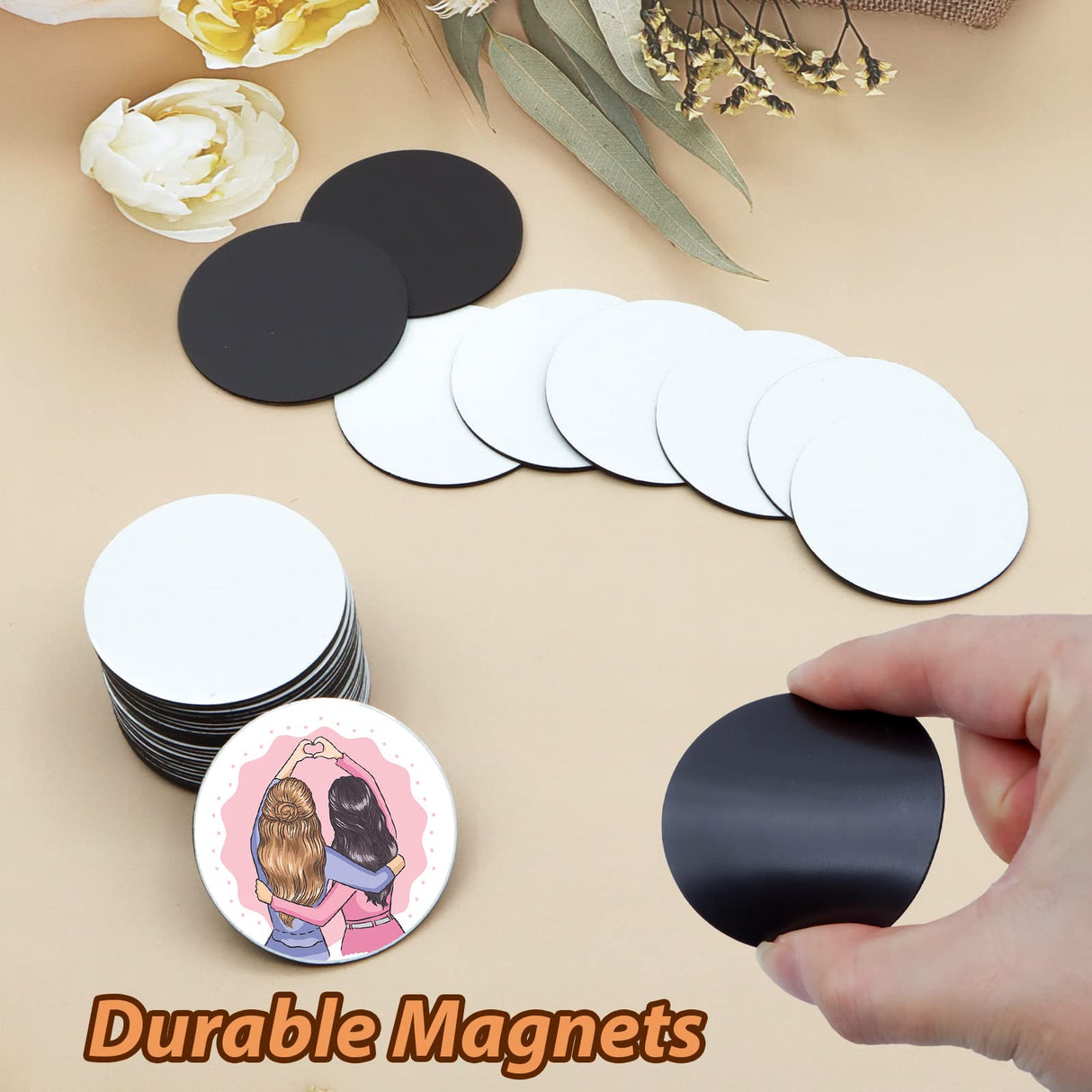 ZYNERY 34 PCS Sublimation Magnet Blanks, Sublimation Blank Fridge Magnets Printable Photos, Personalized Custom Magnets for Refrigerator Decoration, Kitchen, Office, Wall (Round Diam 5.5cm) ZYNERY