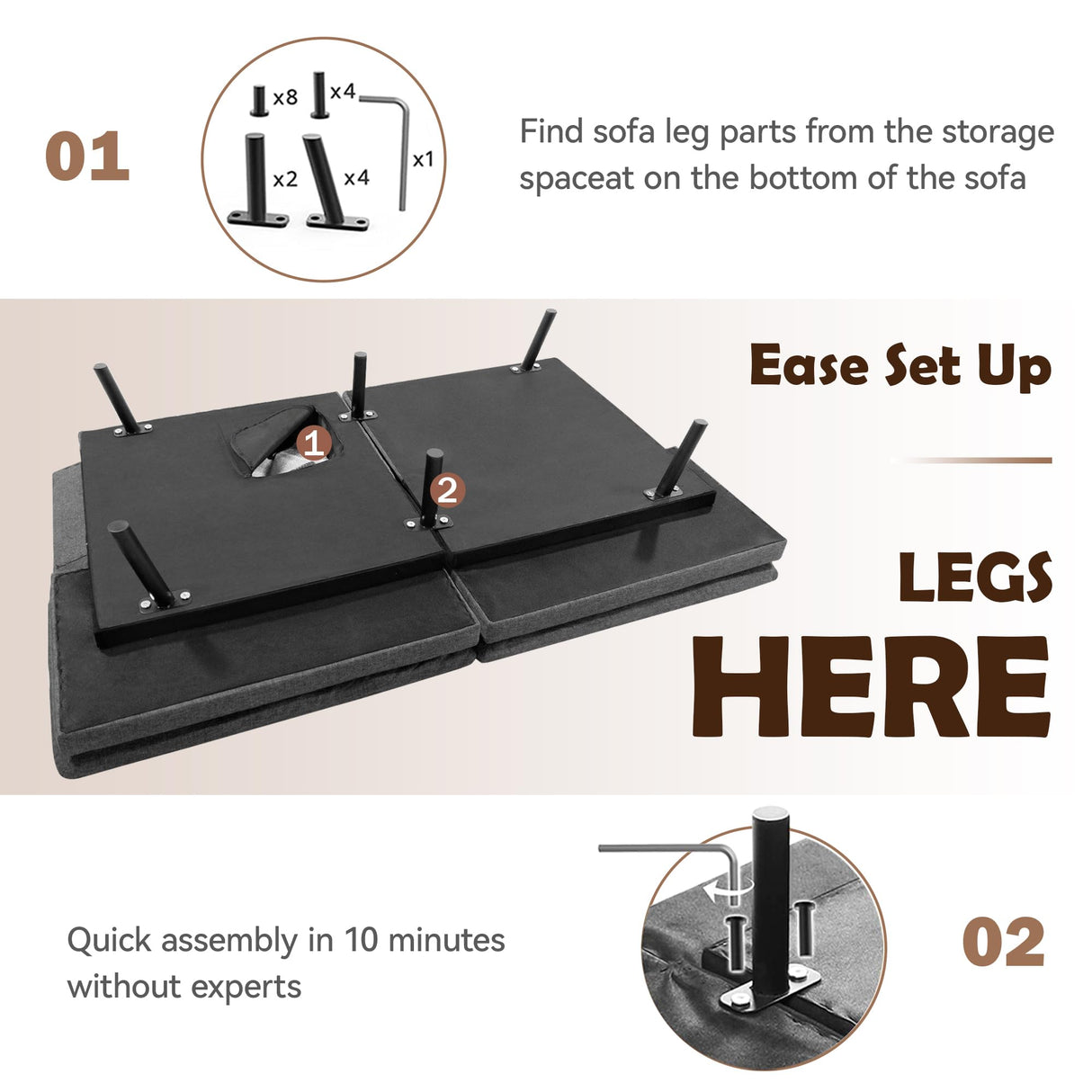 Cozysnooze Futon Sofa Bed,71'' Dark Grey Convertible Couch Memory Foam Futon Convertible Couch Bed Sofa Sleeper Love Seat Daybed Sofa for Living Spaces,Apartment Cozysnooze