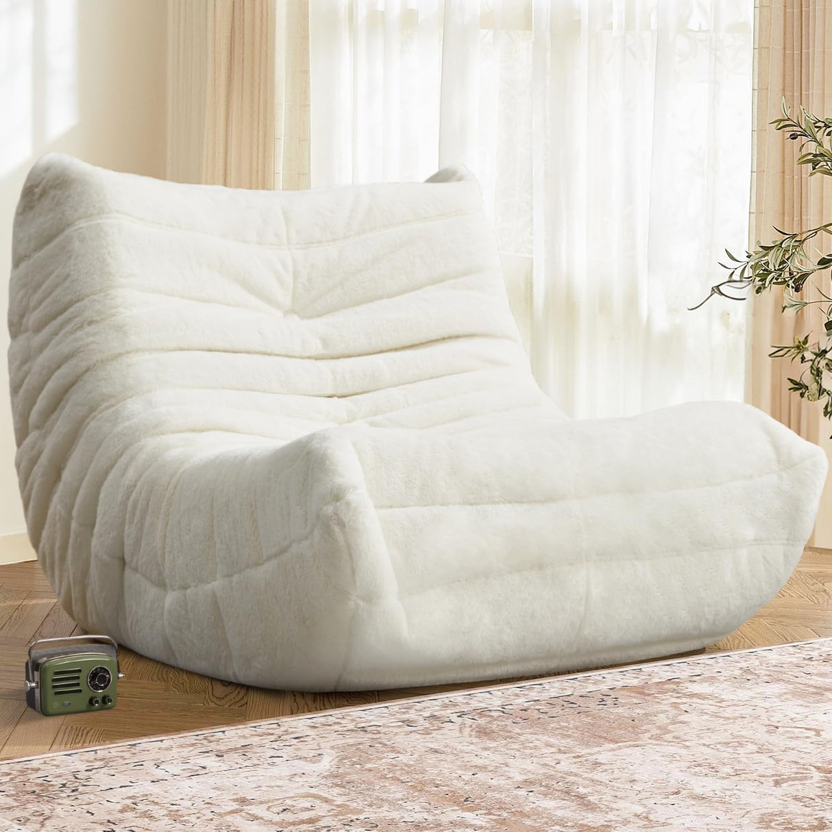 Cansunna Bean Bag Chair Big Sofa Beanbag Chair for Adults Fireside Chair Bean Bag Lounger with Memory Foam Filled for Home,Apartment or Gaming Venue (White Plush) Cansunna