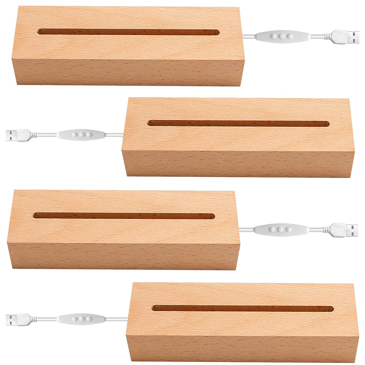 EATAKWARD 4 Pcs 5.9" Wood Rectangle Light Display Pedestal, Wooden LED Display Base Dimmable Colorful Lights Lamp Stand with USB Cable for Acrylic, Crystal, Night Light (Inner Slot, Square Base) EATAKWARD