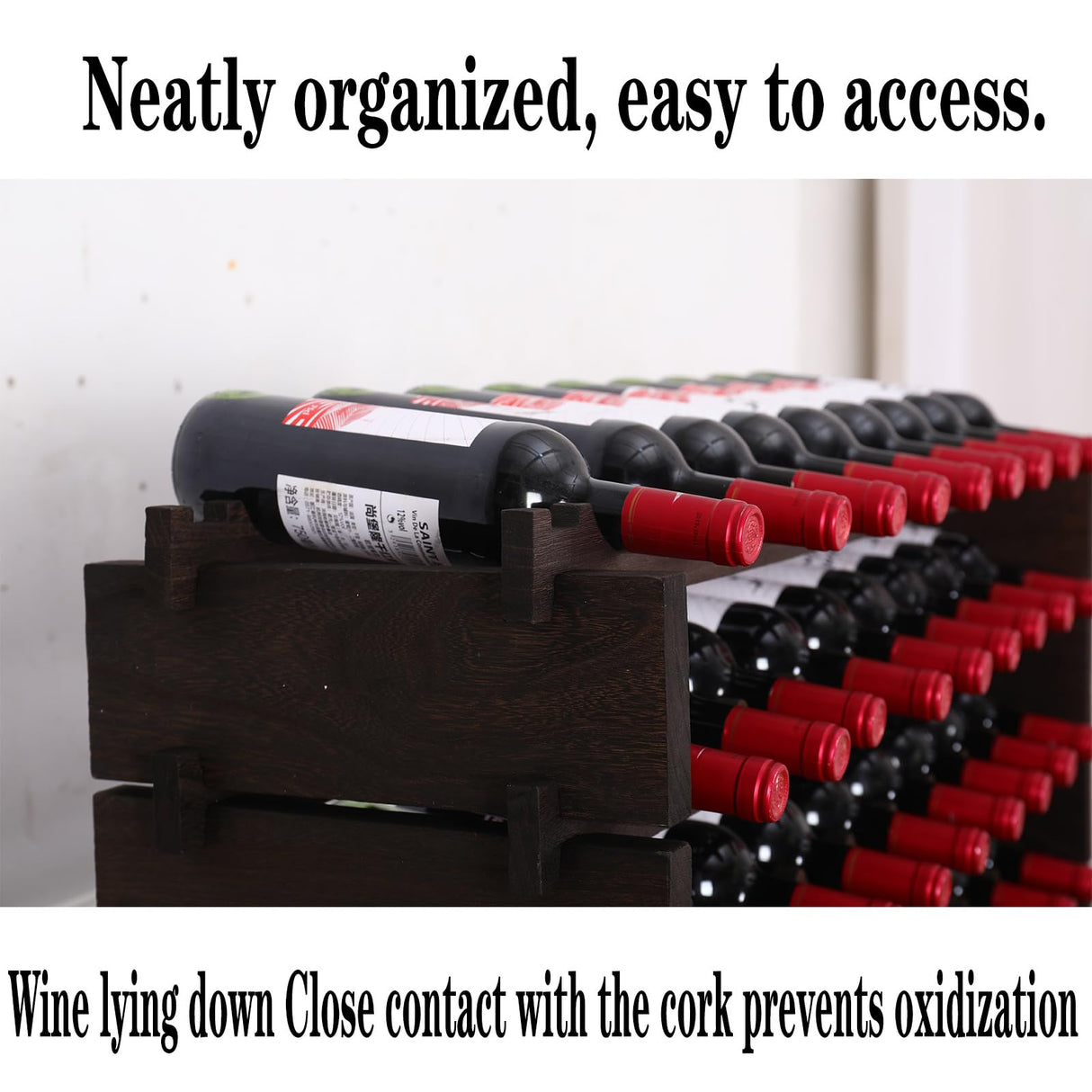 FDHUIJIA Wine Rack Cabinet 90 Bottle Wooden Stackable Storage freestanding Floor Modular Wine Cellar Shelf FDHUIJIA