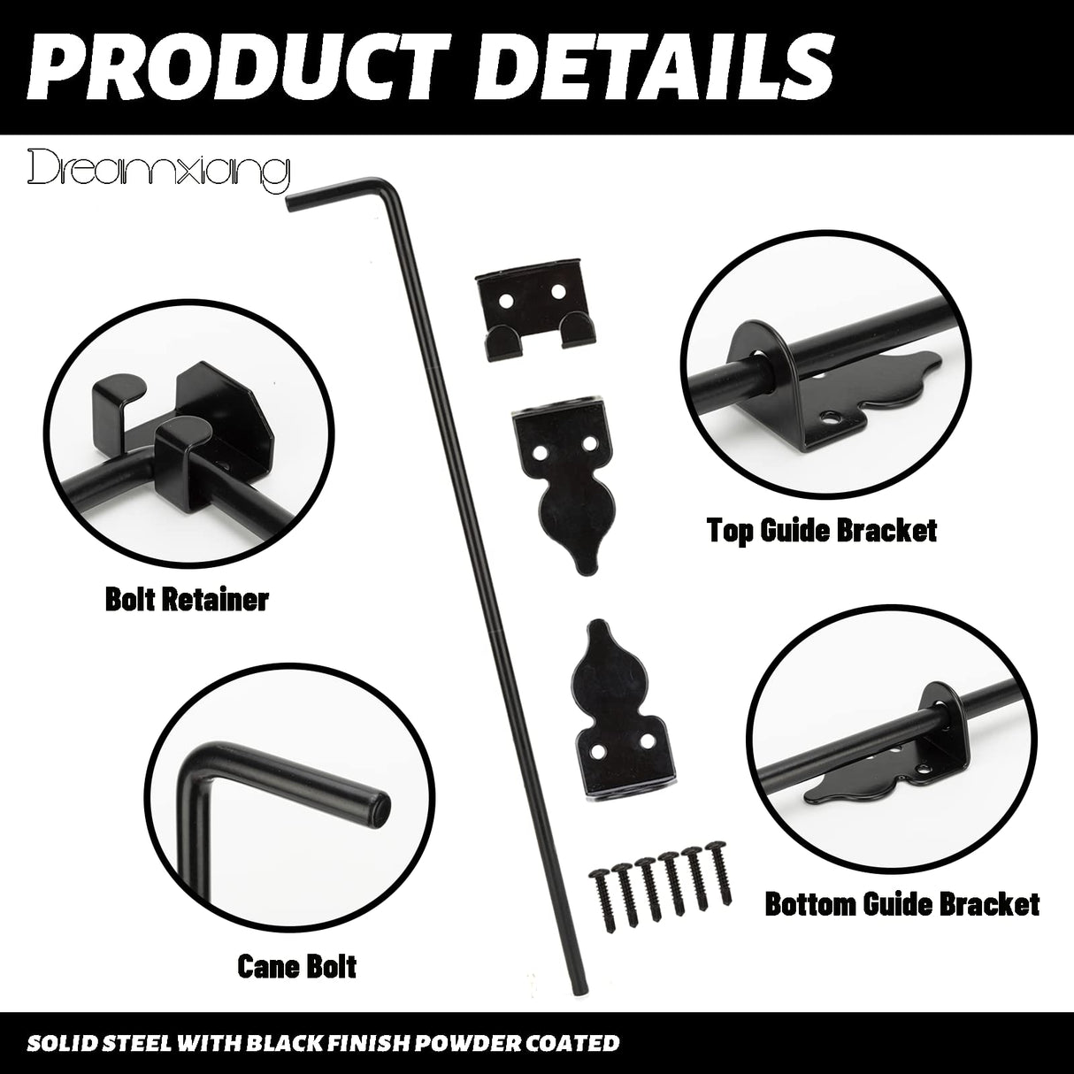 12" Heavy Duty Cane Bolt Gate Drop Rod Hardware Ground Latch for Wood PVC Vinyl Metal Fences Gates, Double Doors, Black Solid Steel -2 Pack Dreamxiang
