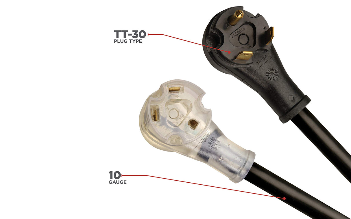 Road Power Extra Heavy Duty RV Extension Cord, 30Ft, 10 Gauge, 3 Conductor, 30-AMP, STW, RV Extension Cord, Black, 95707508 Coleman Cable