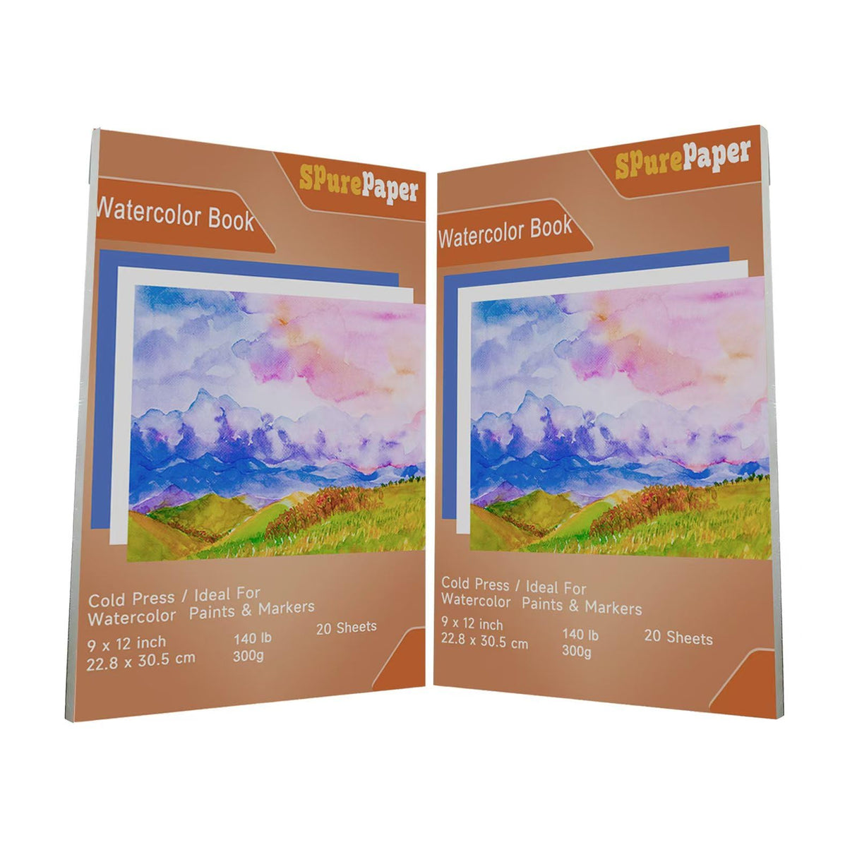 2 Pack Watercolor Paper Pads, 9"x12" Water Color Paper Books 140lb/300gsm Artist Painting Drawing Paper Book SPurePaper