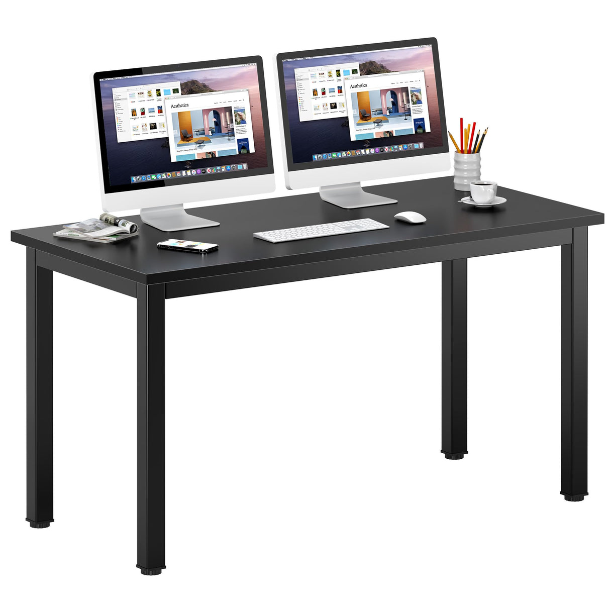 DlandHome 63 inches X-Large Computer Desk, Composite Wood Board, Decent and Steady Home Office Desk/Workstation/Table, BS1-160BB Black Walnut and Black Legs, 1 Pack DlandHome