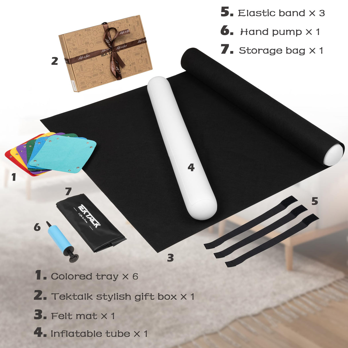 Tektalk 3000-Pc Jigsaw Puzzle Mat with 6 Felt Sorting Trays, Higher-Capacity Design, Roll-up Mat in Delicate Packaging Box with Hand Pump, Storing for 3000, 2000, 1500, 1000, 500 Jigsaw Puzzle Pieces Tektalk