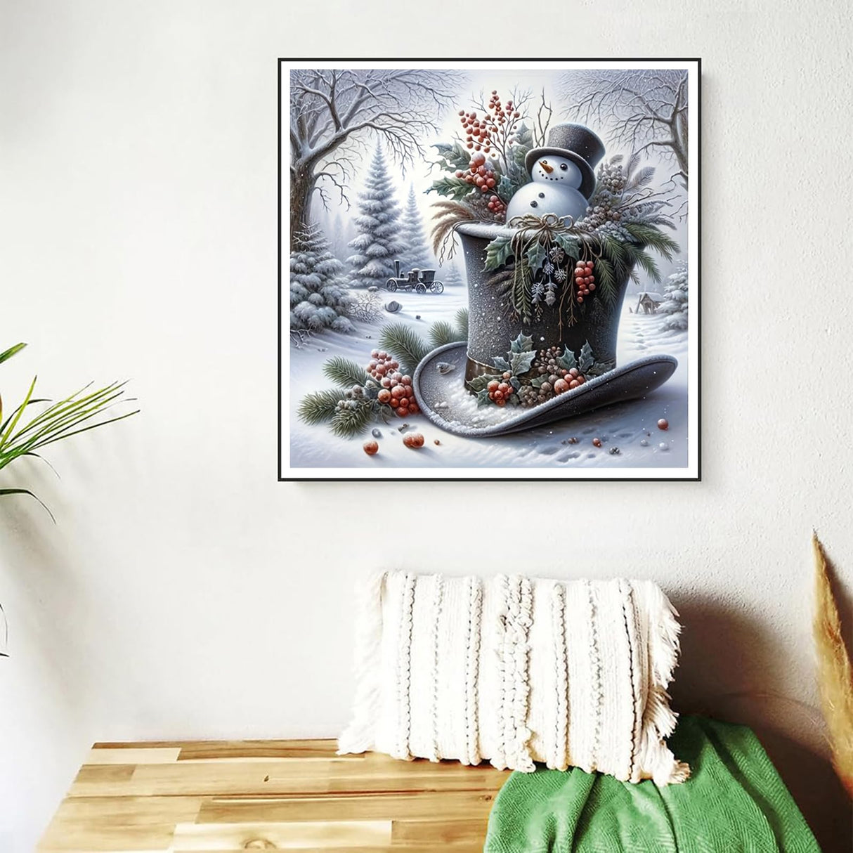 Christmas Snowman Diamond Painting Kits for Adult, Xmas Hat Forest Diamond Art Kits for Beginner, DIY Full Drill Winter Holiday Rhinestone Diamond Dots Gem Painting Art Craft Home Decor 12 x12 Inch Semneroy
