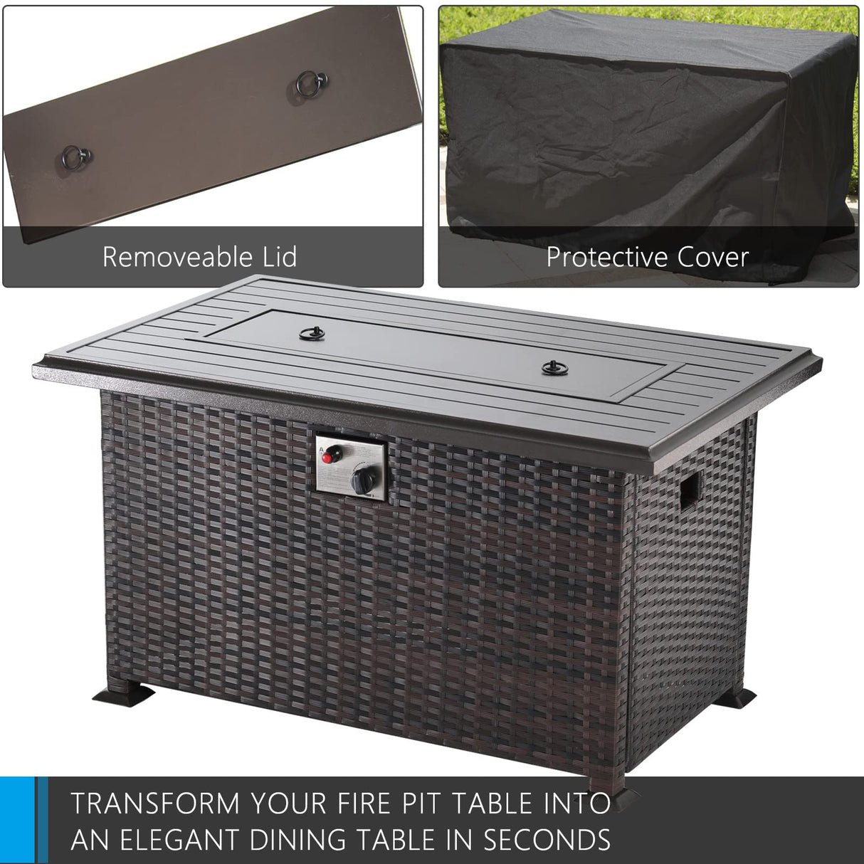 ASJMR Outdoor Patio Furniture Set with Gas Fire Pit Table, 15 Pieces Outdoor Furniture Set Patio Sectional Sofa w/43in Propane Fire Pit, PE Wicker Rattan Patio Conversation Sets (Teal) ASJMR