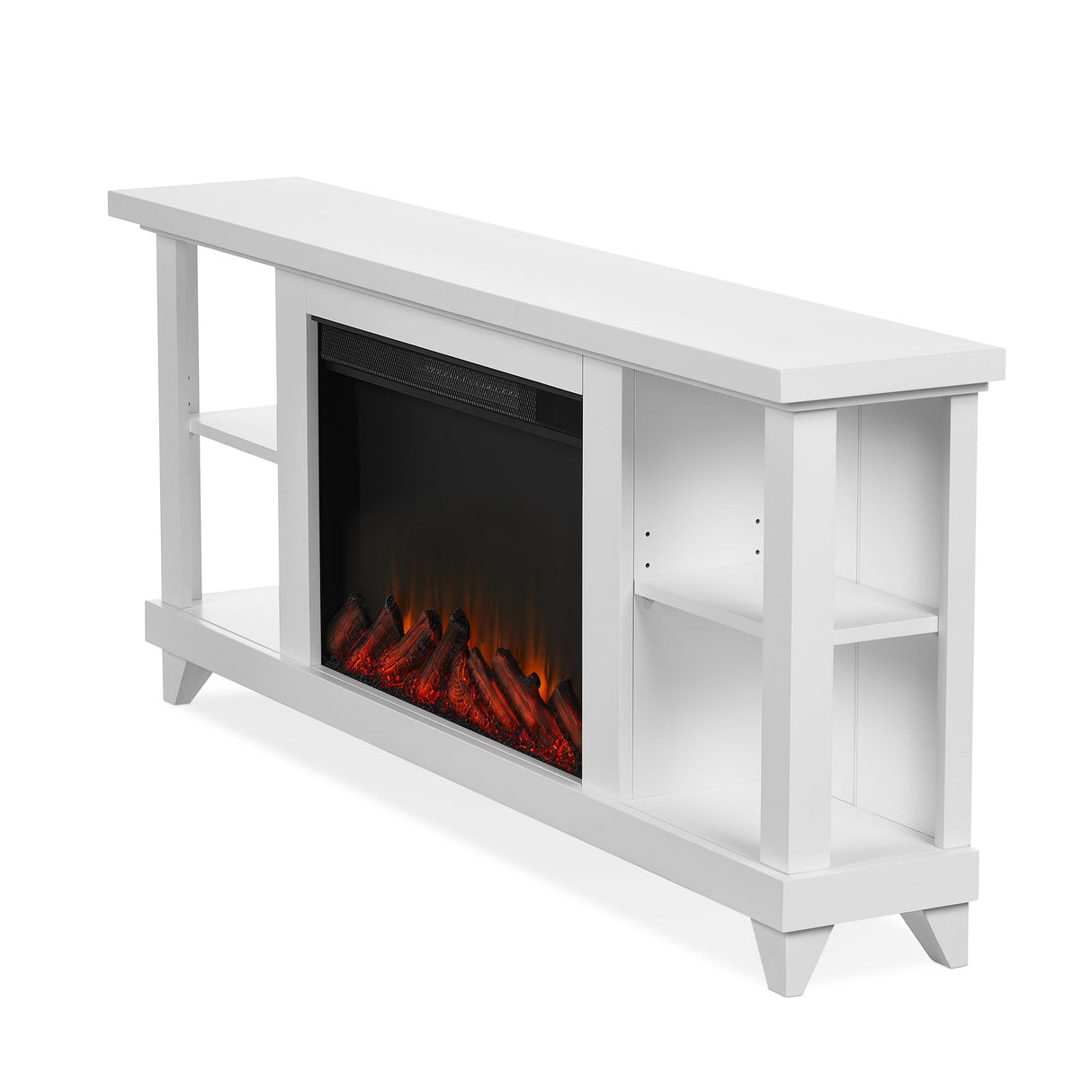 Real Flame Penrose 58" Slim Electric Fireplace TV Stand for TVs up to 55 inches, Entertainment Center with Adjustable Shelves and Storage, TV Stand for Living Room and Bedroom, Remote Control, White Real Flame
