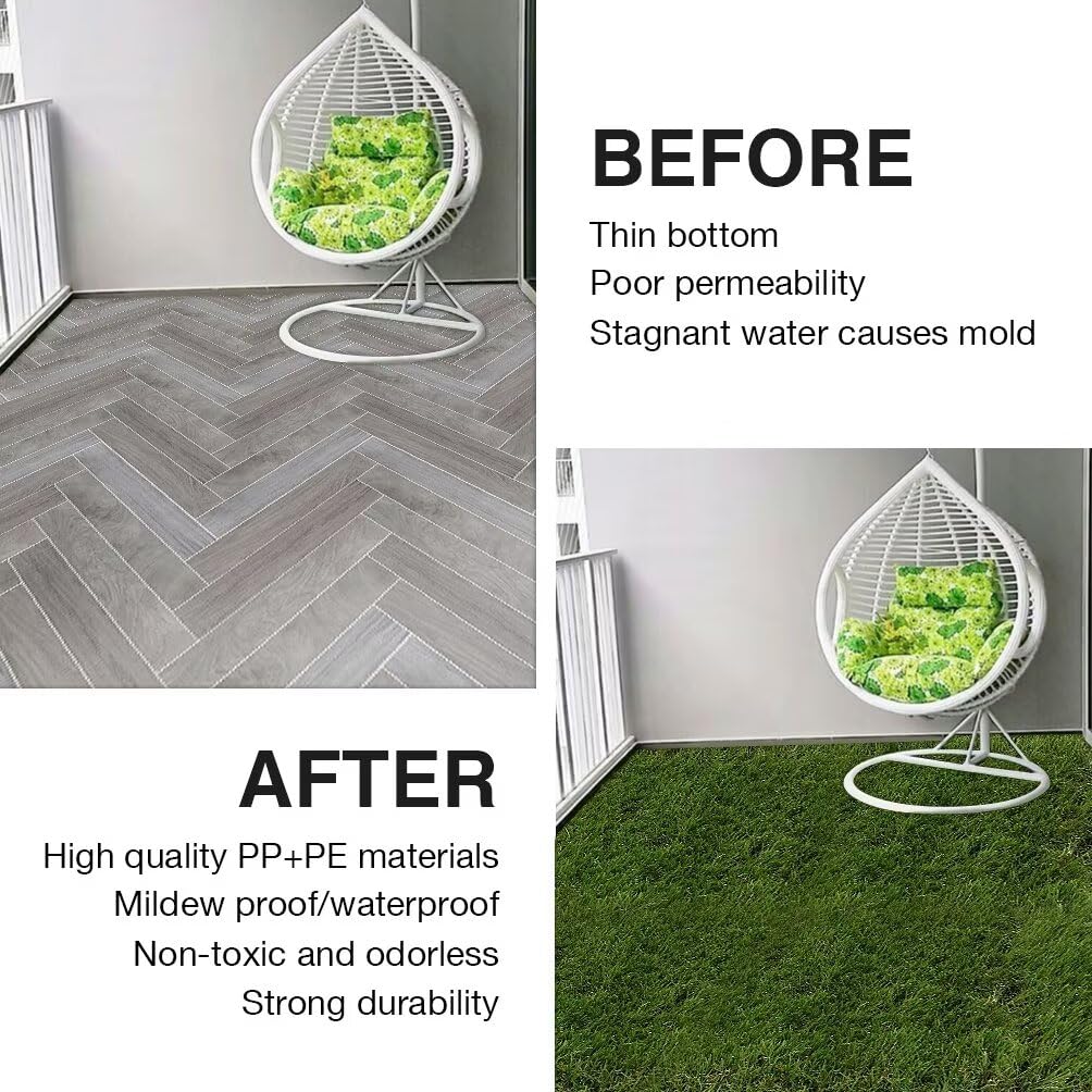 XLX TURF Artificial Grass Tiles Interlocking Turf Deck Set 9 Pack - 12"x12" Synthetic Fake Grass Self-draining Mat Flooring Decor Pad for Dog Pet Indoor Outdoor, 8 Buckle Systerm XLX TURF