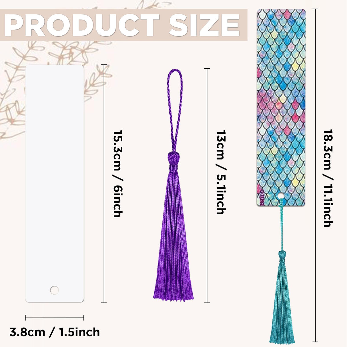 100 Pcs Sublimation Bookmark Blank, Paper DIY Bookmarks with Hole and Colorful Tassels for Crafts,Personalized Tassels Blank Bookmarks Cevhzoe