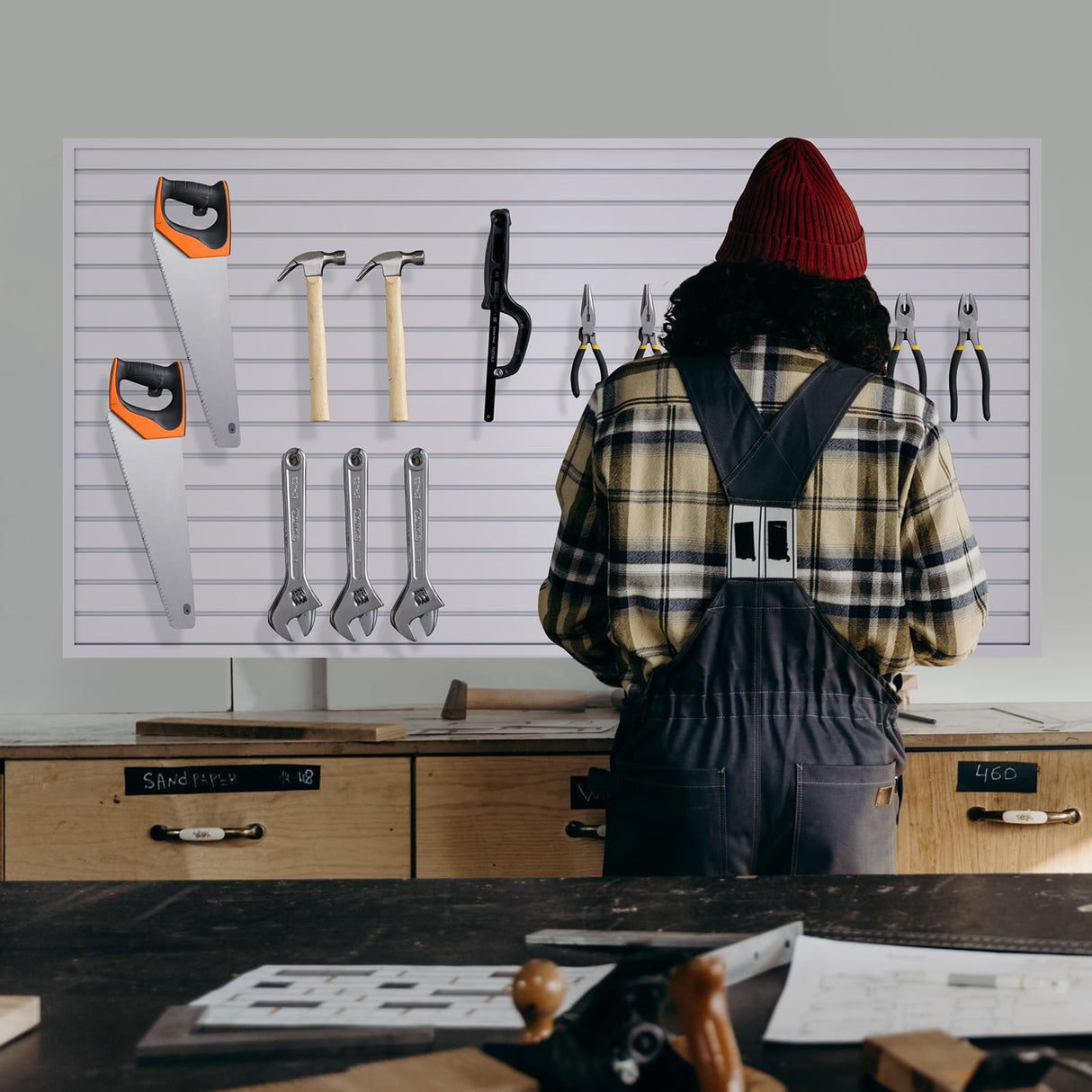 NeatiEase Slatwall Panel Wall Storage Systems, 4 x 8ft Slat Wall Paneling Garage Wall Organizer, Heavy Duty Wall Mounted PVC Wall Rack (Gray) NeatiEase