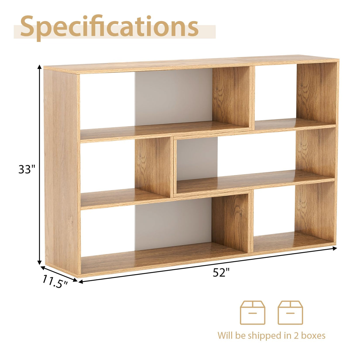 Tangkula 6 Cubes Bookcase, 2-Piece Separable Floor Standing Open Horizontal Bookshelf, Multifunctional Display Storage Shelf for Living Room Study Office (Natural, 6-Cube) Tangkula