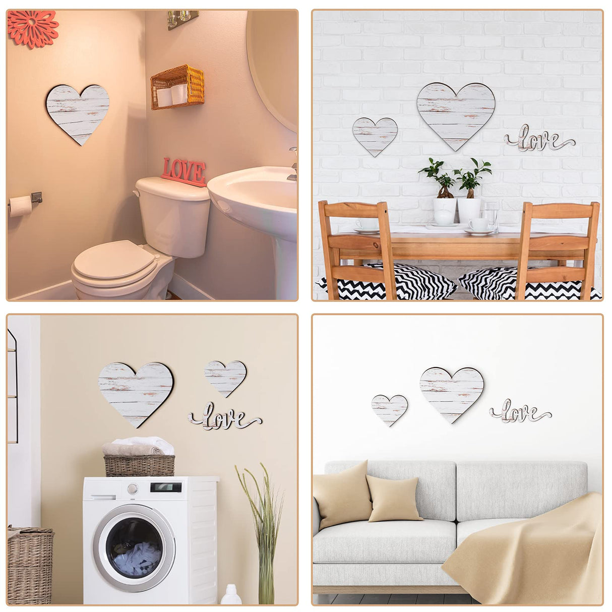 Chitidr 3 Pieces Heart Shaped Wood Sign Heart-Shaped Wooden Wall Sign Wood Heart Wall Decor Rustic Hanging Sign Wooden Heart Plaque for Home Farmhouse Living Room Bedroom (White) Chitidr