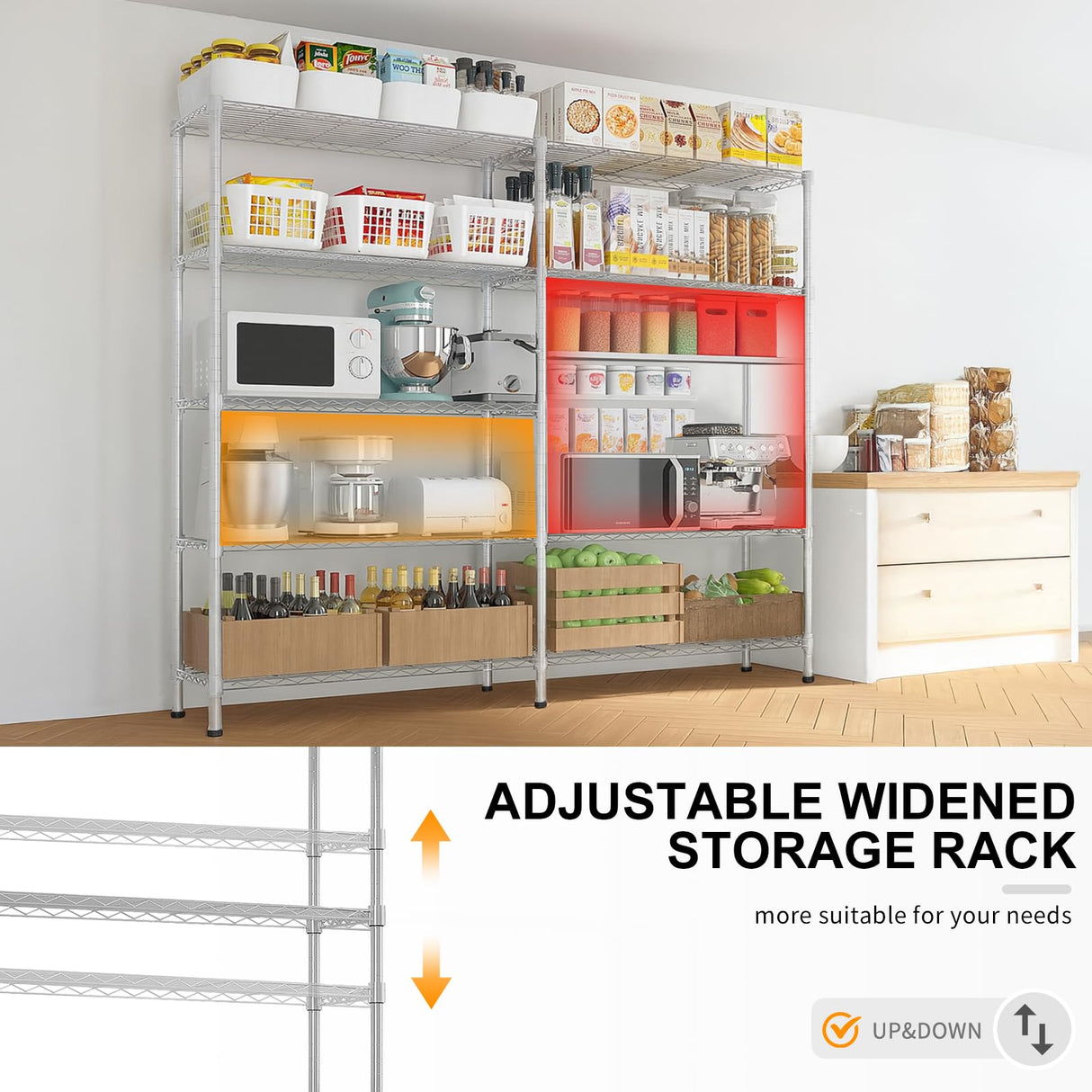 58''W*59.06''H*13.8" D L Shaped Adjustable Storage Shelves, 58''W 4 Tier Standing Shelf Unit, 1200LBS Metal Shelving for Storage, Heavy Duty Garage Shelf Pantry Rack Shelves Kitchen Shelving SESAISHEIR
