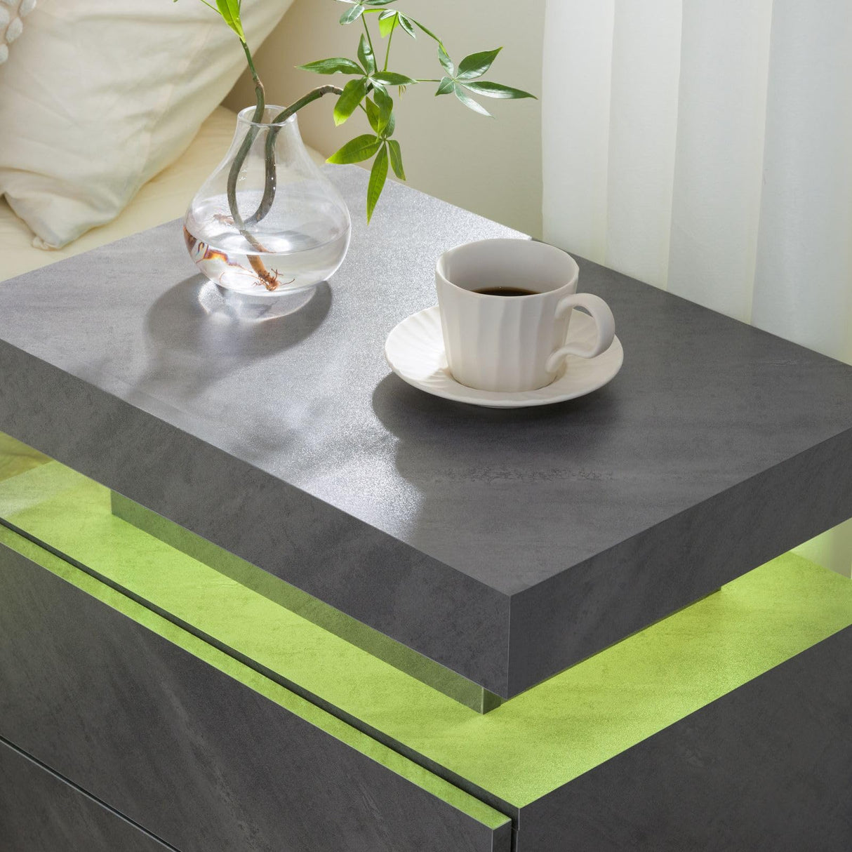 LED Nightstand Modern Bedside Table for Bedroom Night Stand with 2 Wood Drawers End Side Table with 16 Colors LED Strip for Bedroom Generic