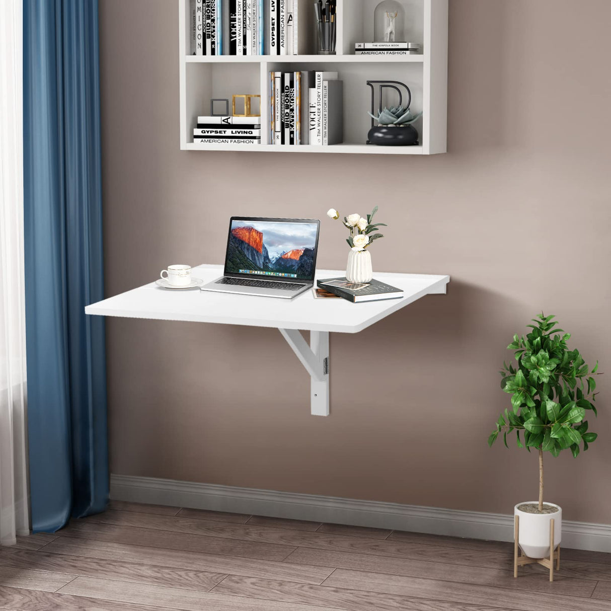 IFANNY Wall Mounted Folding Desk, Fold Down Desk Drop Leaf Table, Laundry Folding Table, Wood Floating Desk for Wall, Foldable Computer Desk Wall Mount, Wall Desks for Small Spaces (White) IFANNY