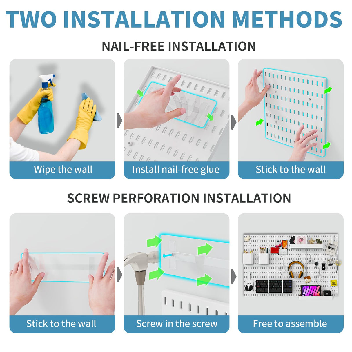 Peg Board, Modular Hanging Peg Board Combination Kit with Accessories for Wall Organizer, Crafts Organization, Ornaments Display, Wall Peg Board (22 Inches x 33 Inches, White) Nafenai