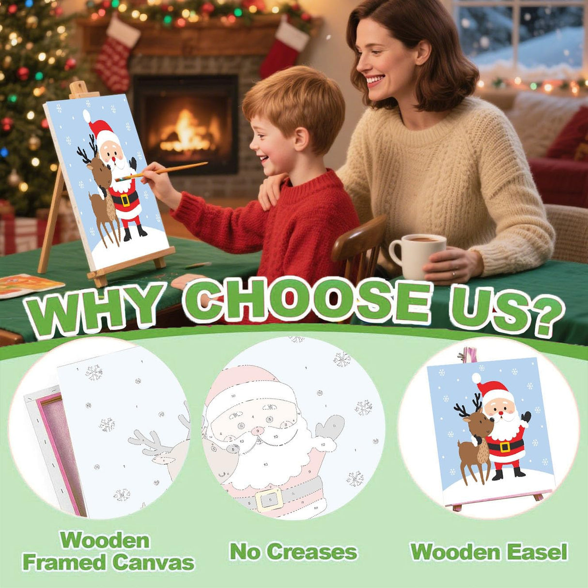 cviokrdu 4 Pack Paint by Numbers Kit for Kids with Frame-Wooden Easel, Christmas Paint by Numbers for Kids Ages 4 8 12, Easy Christmas Acrylic Oil Painting Kits for Home Wall Decoration 8x8 inch cviokrdu