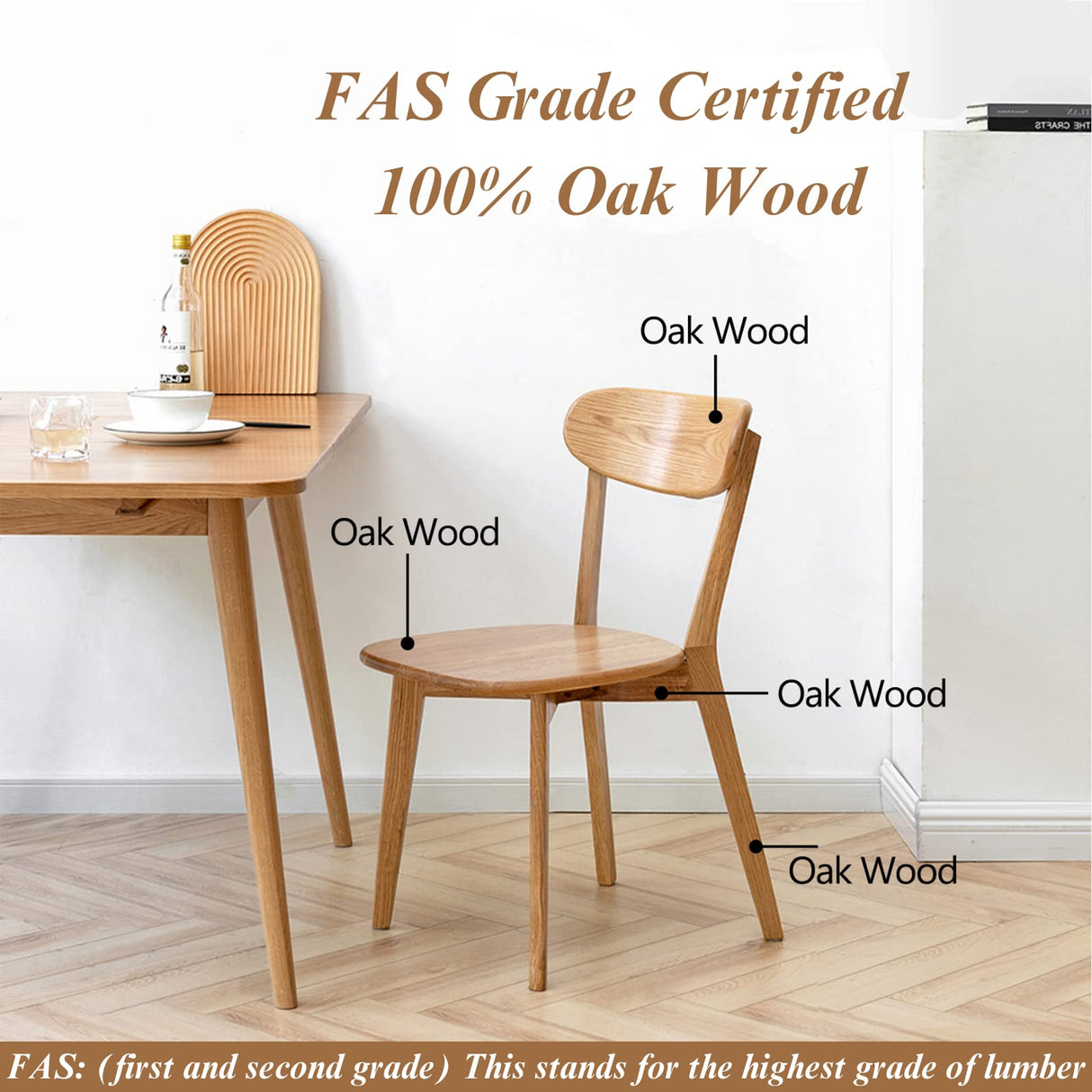 Bamskov 100% Solid Oak Wood Dining Room Chairs - Practical Kitchen Chairs - Wood Chair for Dining Room, Kitchen (1, Natural) Bamskov